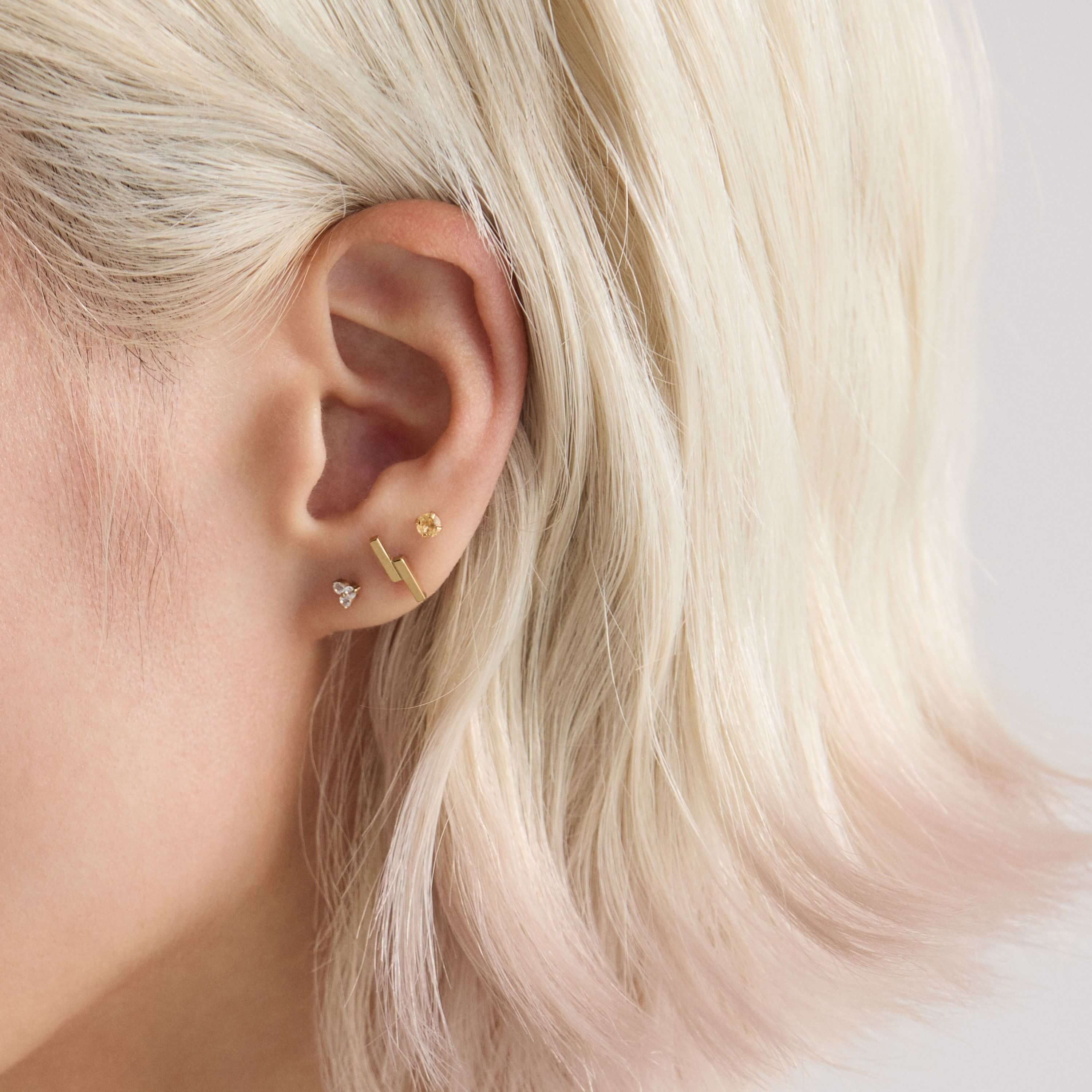 Crystal Trinity, Lightning Bar, and Citrine Nap Earrings on Model
