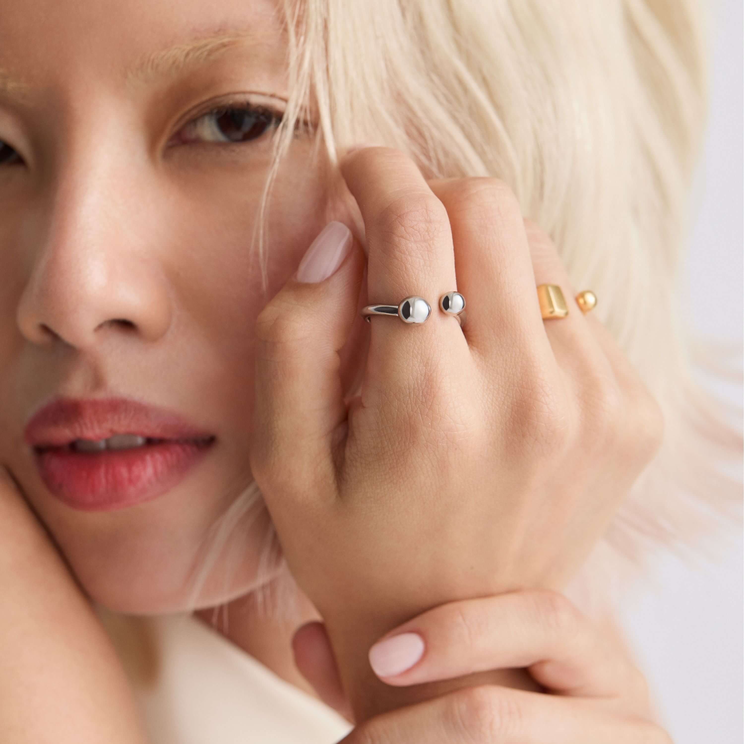 Orbital Ring and Floating Orb Signet Ring on Model