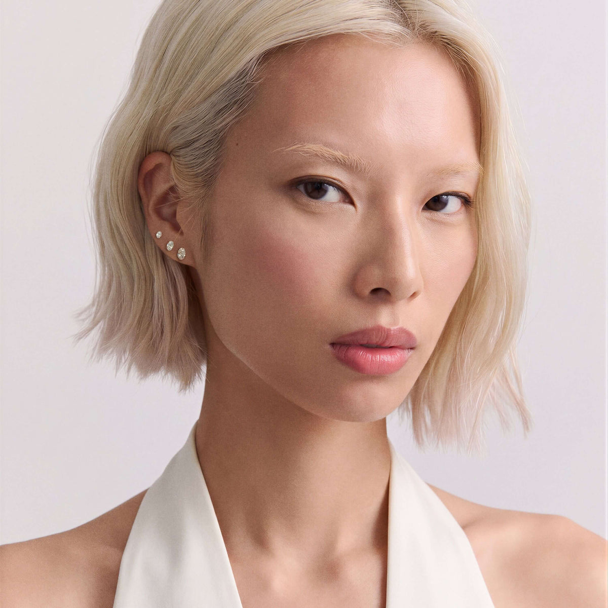 Oval Lab Grown Diamond Nap Earrings on Model