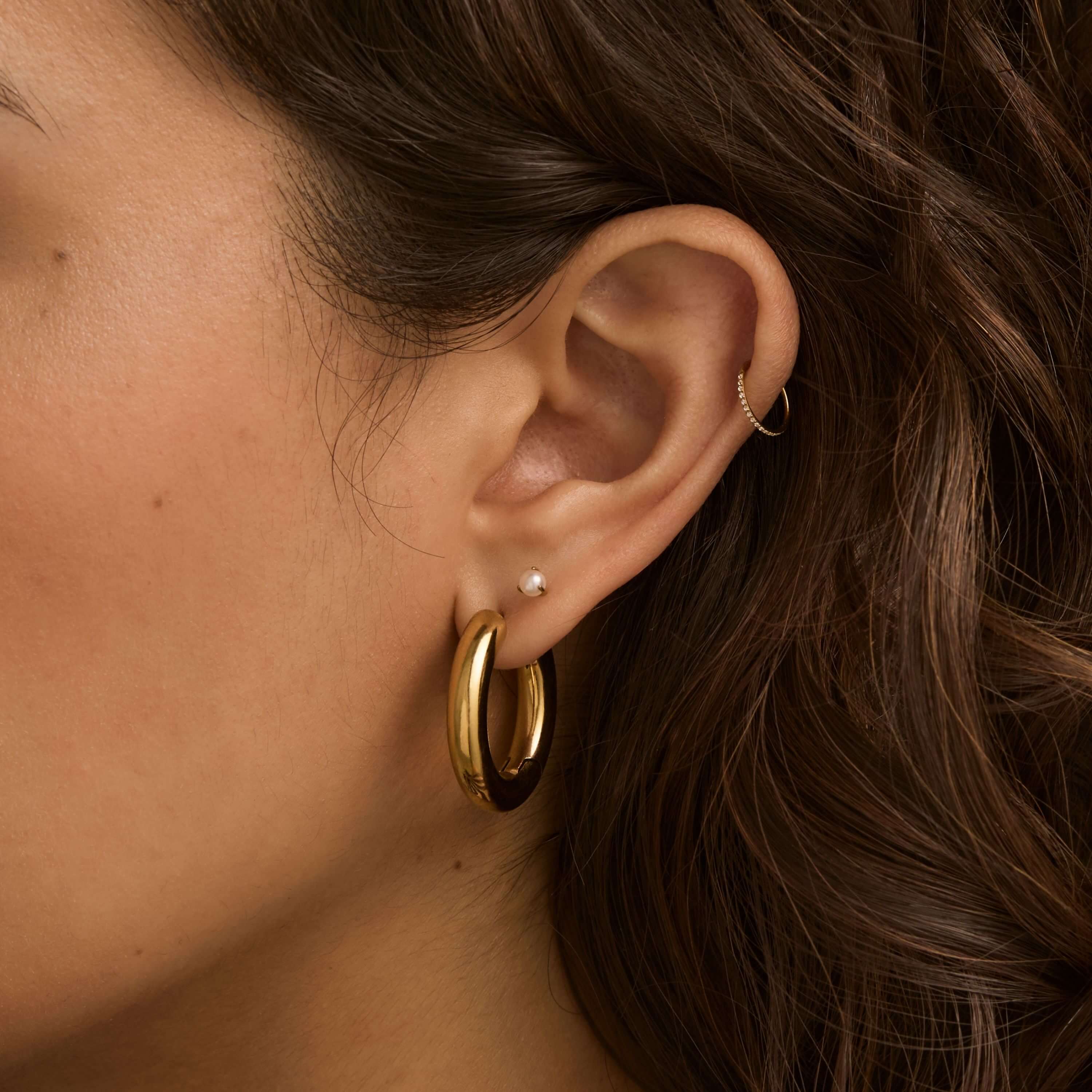 Pearl, 3mm Nap Earring with Eternity Cartilage and Every Body Hoop, 26mm on Model