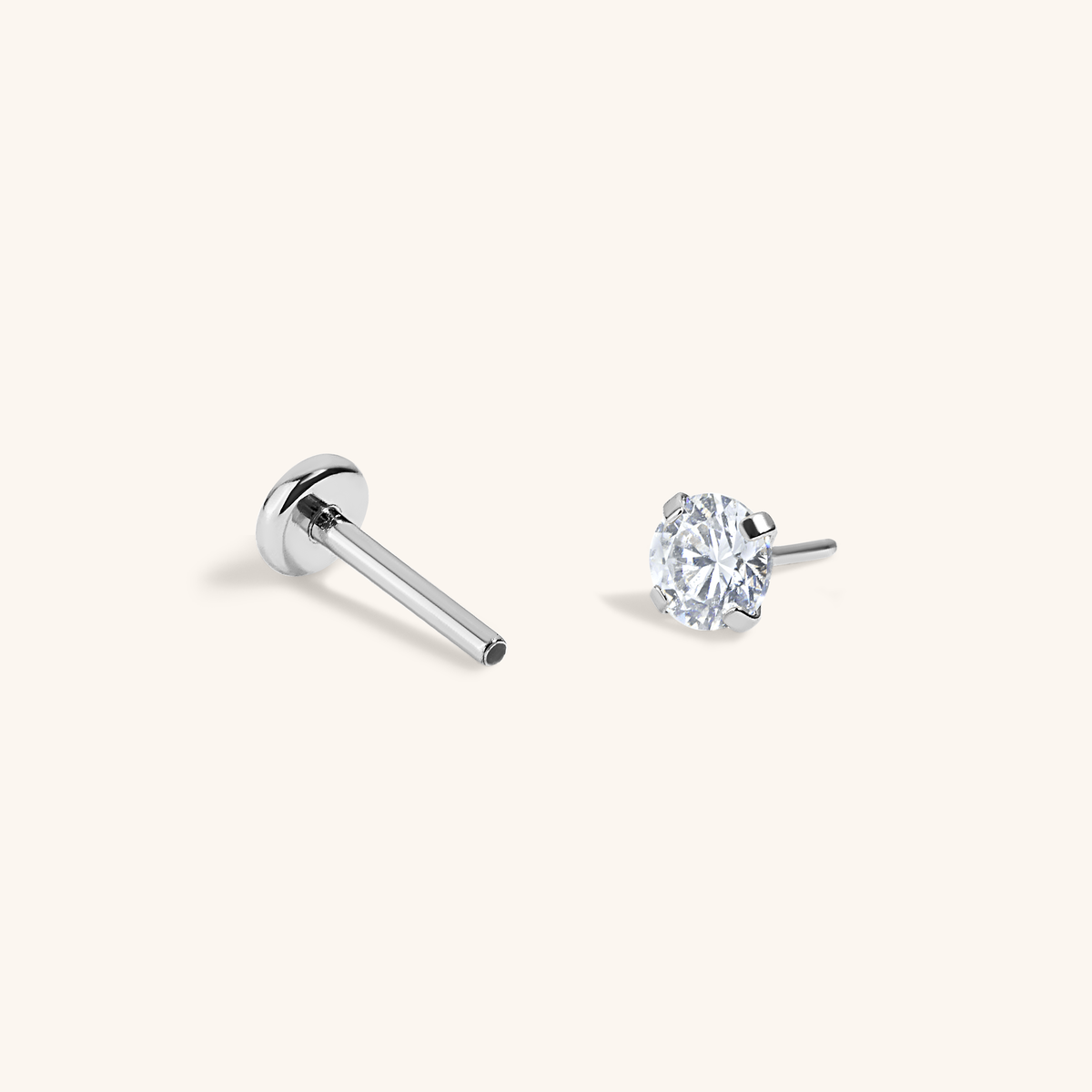 Celestial Crystal Push Pin Flat Back Earring (Titanium - Silver)