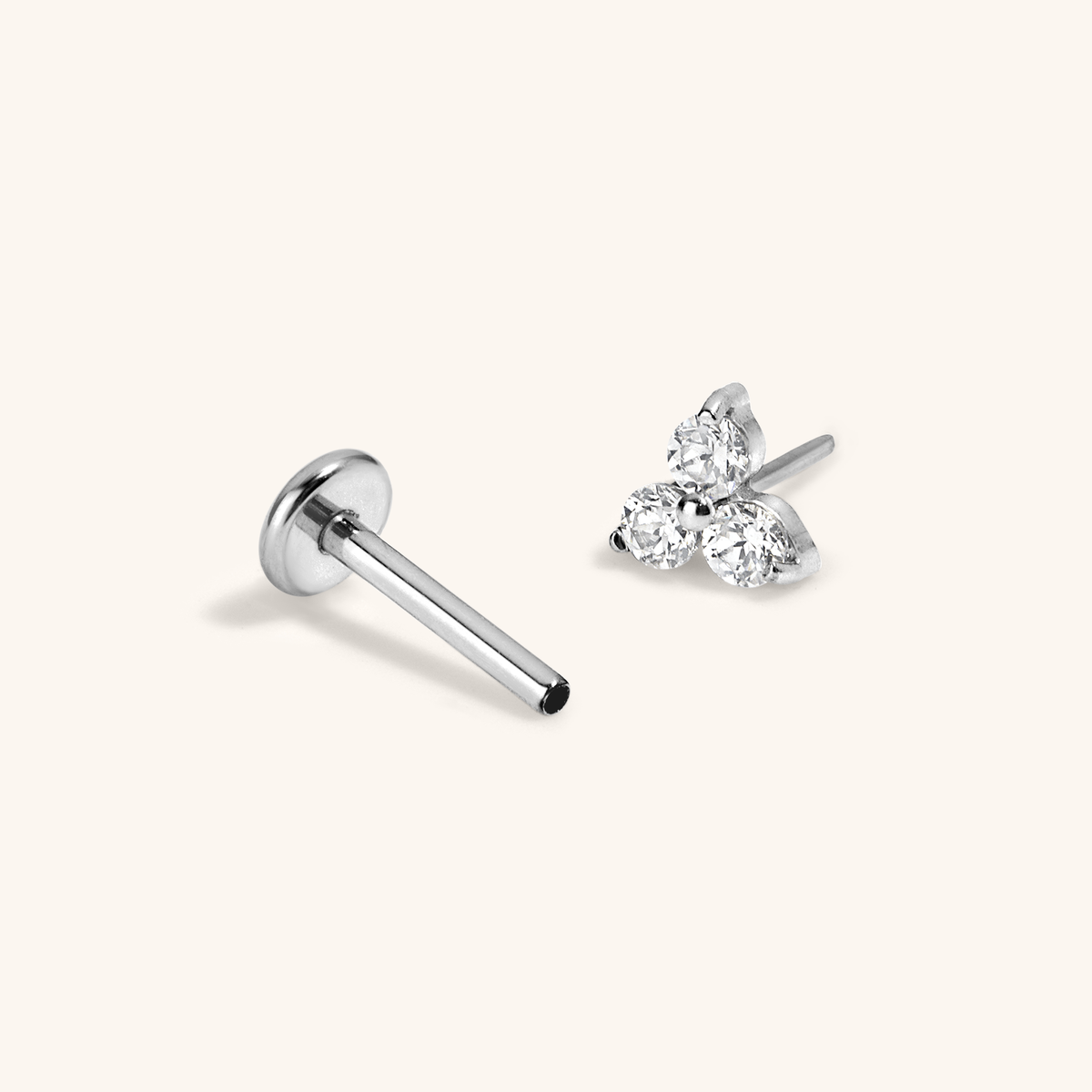 Crystal Trinity Push Pin Flat Back Earring (Titanium - Silver)