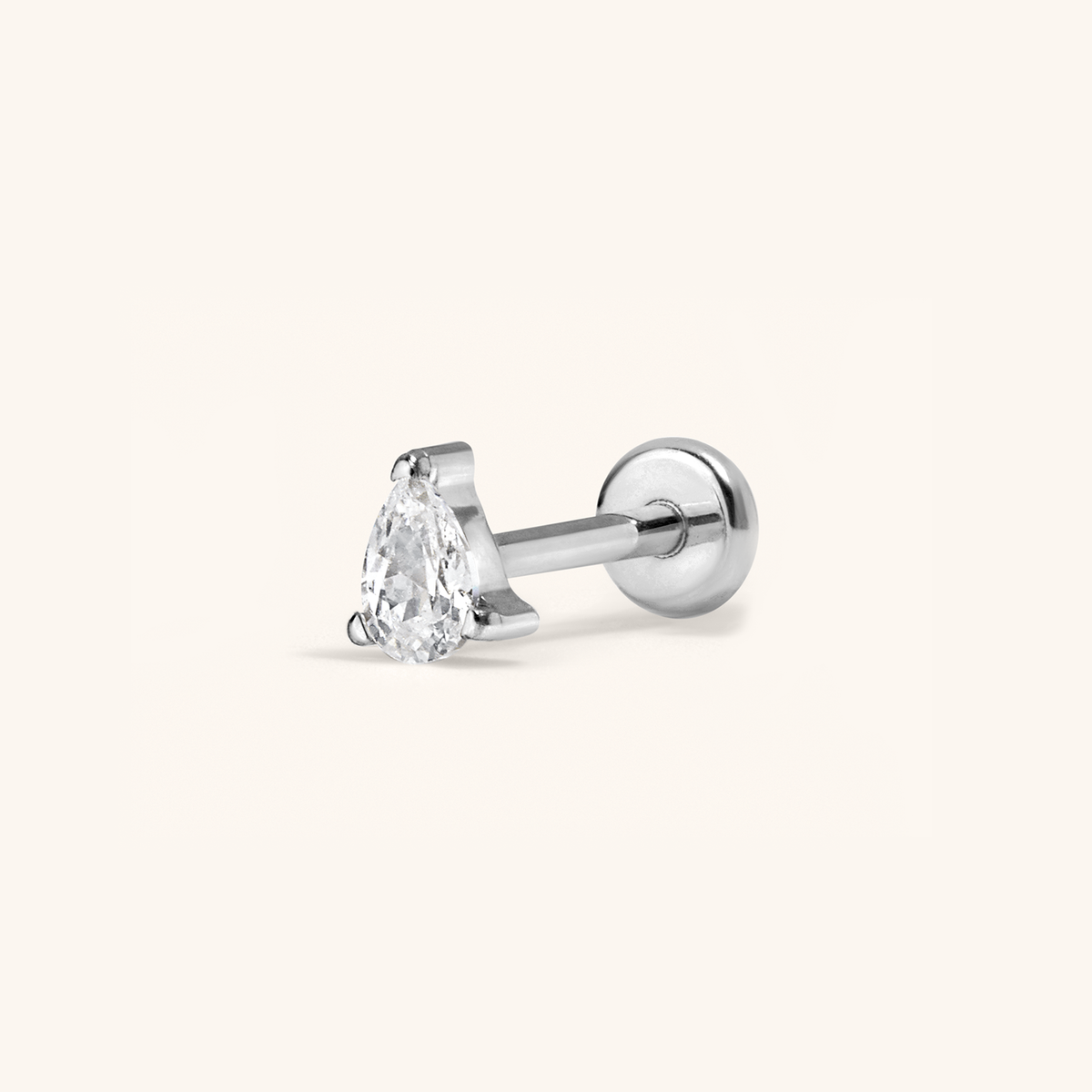Crystal Pear Push Pin Flat Back Earring, 3mm (Titanium - Silver)