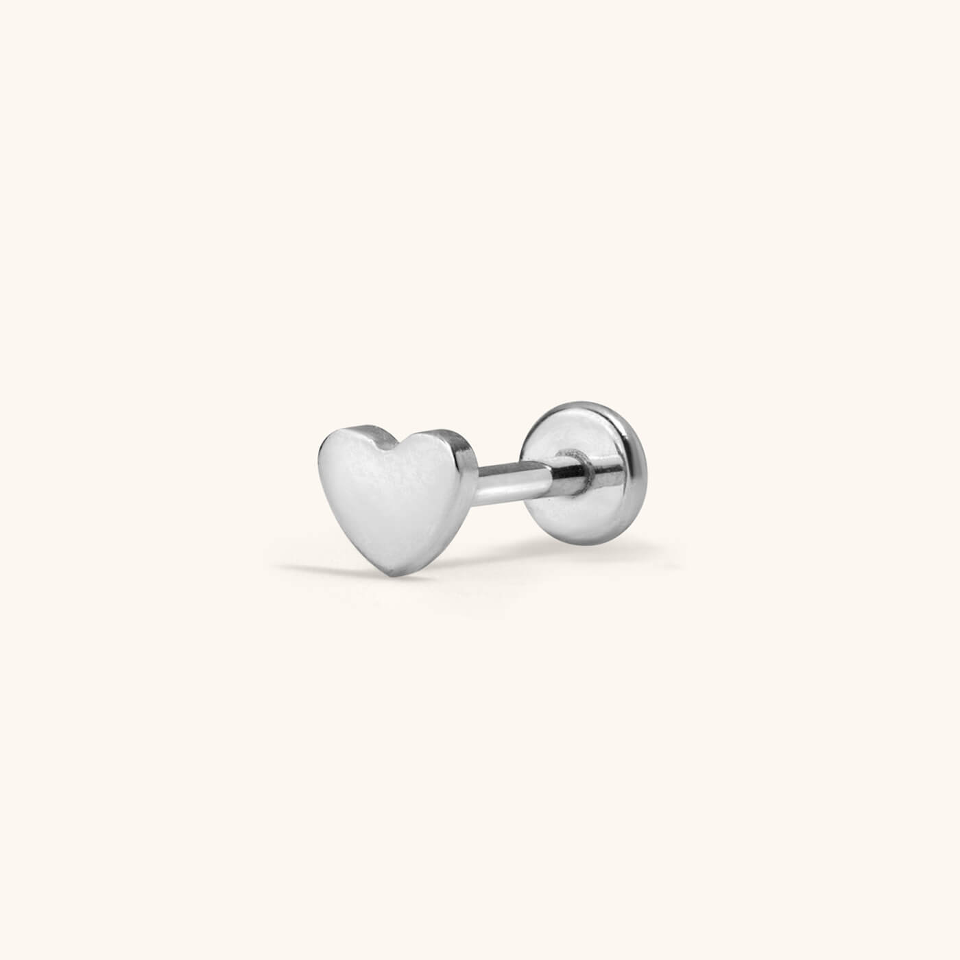Classic Heart Push Pin Flat Back Earring (Titanium - Silver)