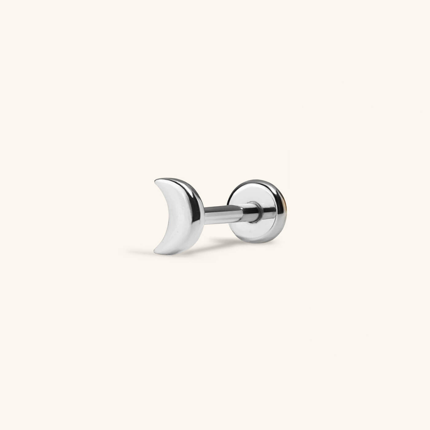 Classic Moon Push Pin Flat Back Earring (Titanium - Silver)