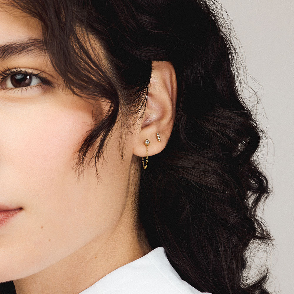 Colette Nap Earring and Pave Bar Nap Earring in Gold on model