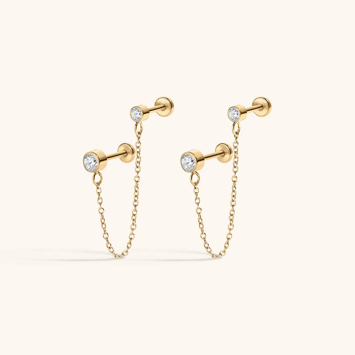 CC Crystal Double-Chain Pin earrings - Gold Tone Diamond Earrings Chanel Double C Stud Earrings Chanel  main image 2
