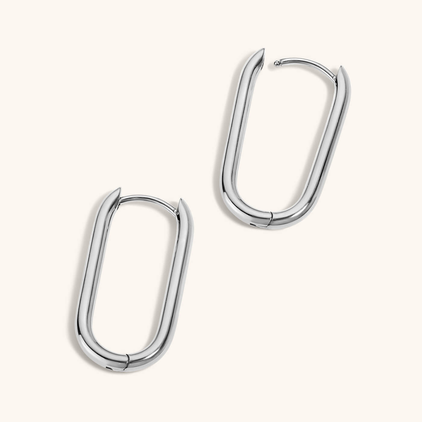Halo Oval Hoop Earrings in Titanium (Silver)