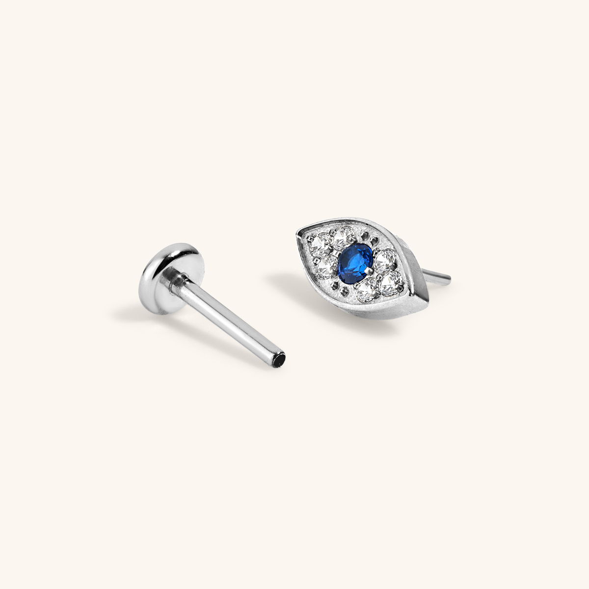 Evil Eye Push Pin Flat Back Earring (Titanium - Silver)