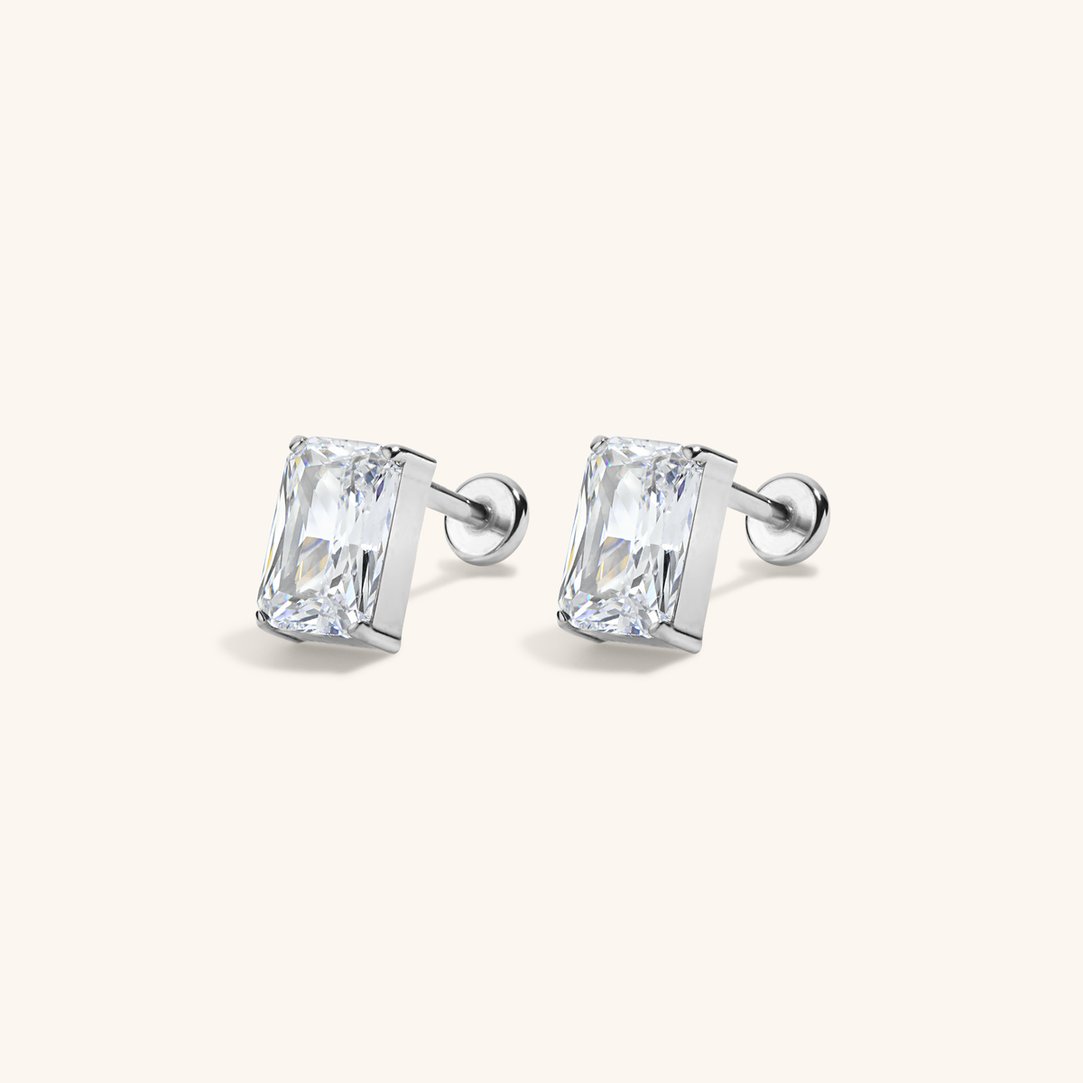 Celestial Crystal Emerald-Cut Nap Earrings, 6mm - Silver