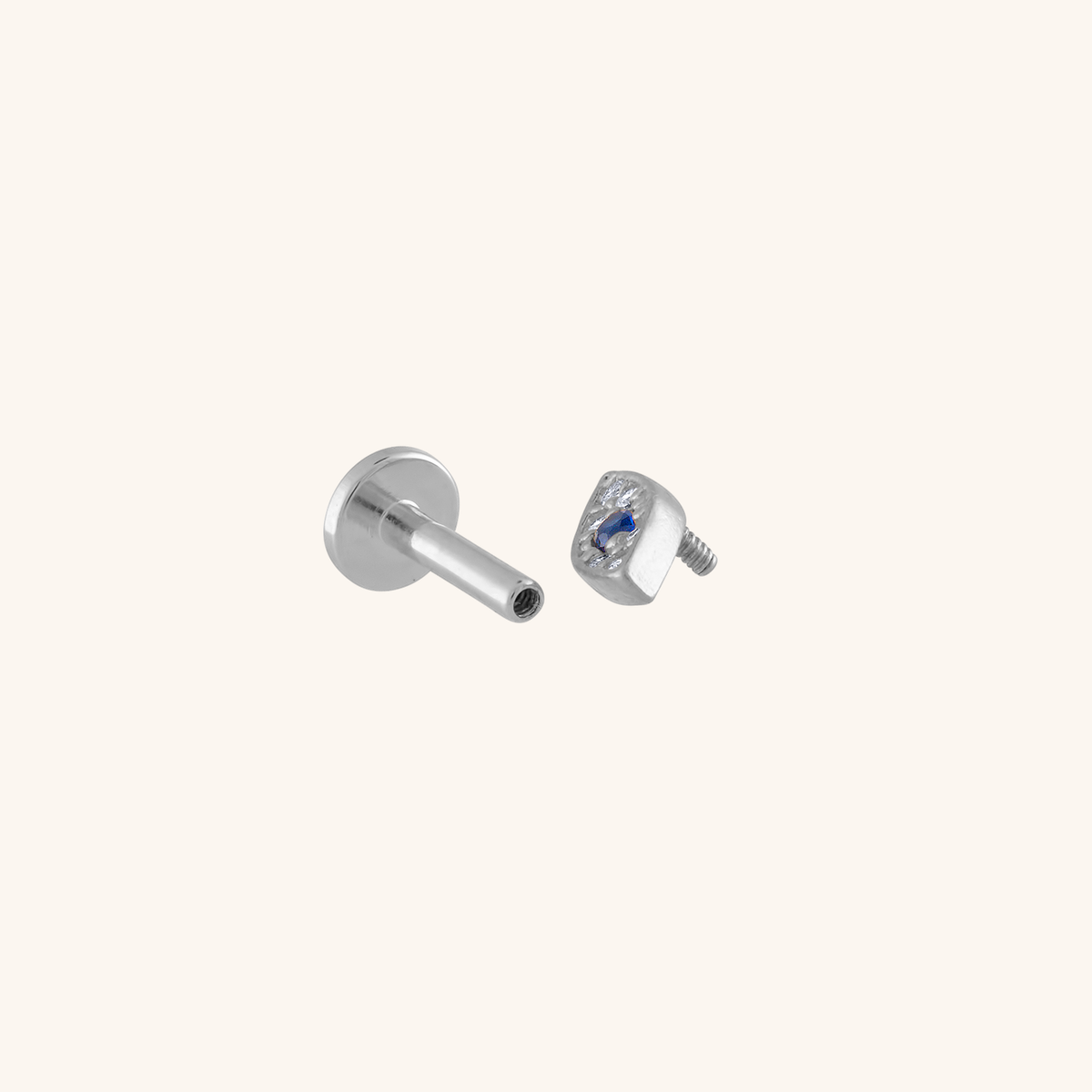 Evil Eye Threaded Flat Back Earring (Titanium - Silver)