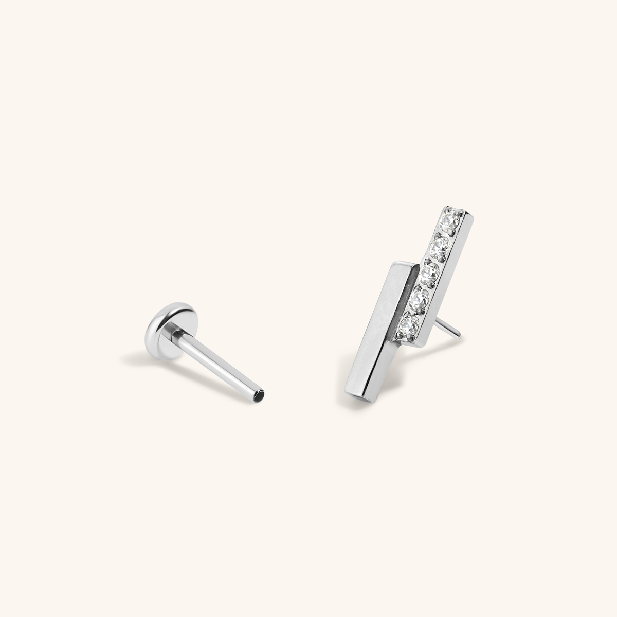 Pave Lightning Bar Nap Earring - Silver