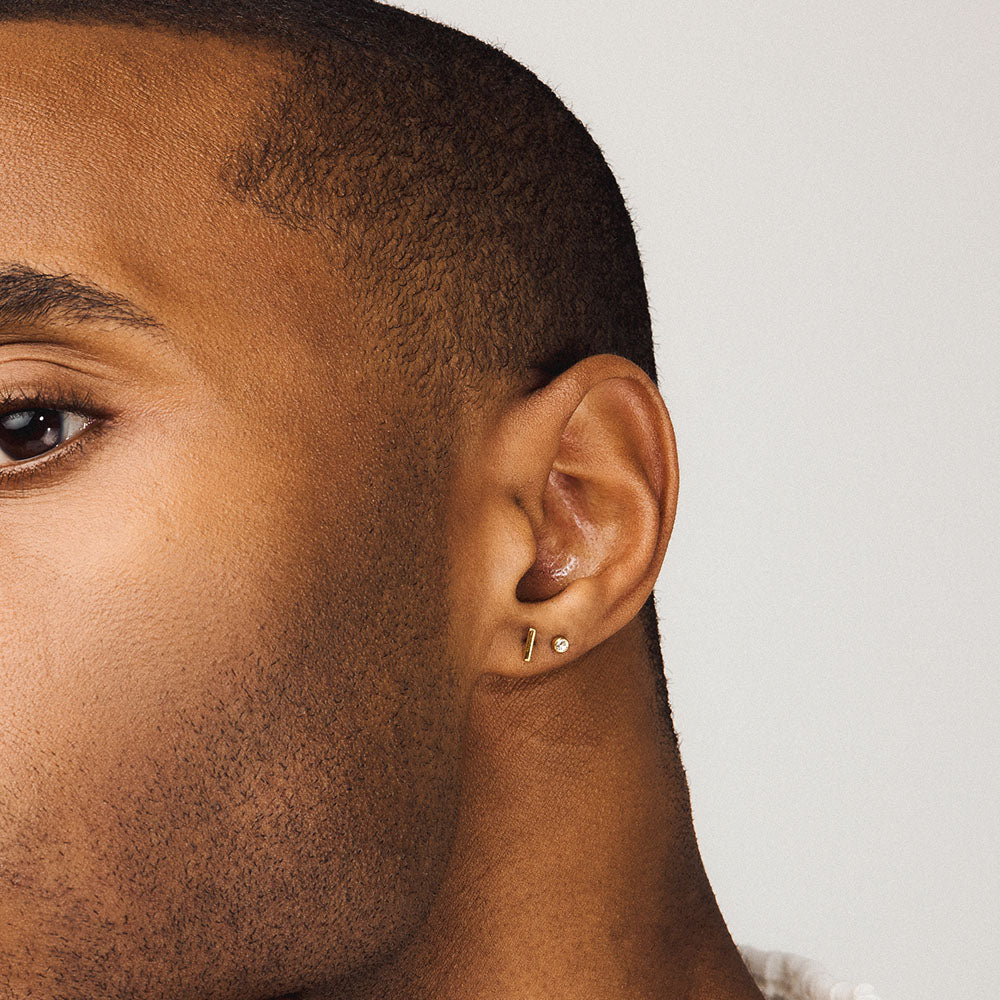 Little Bar and Tiny Crystal Nap Earring in Gold on Model