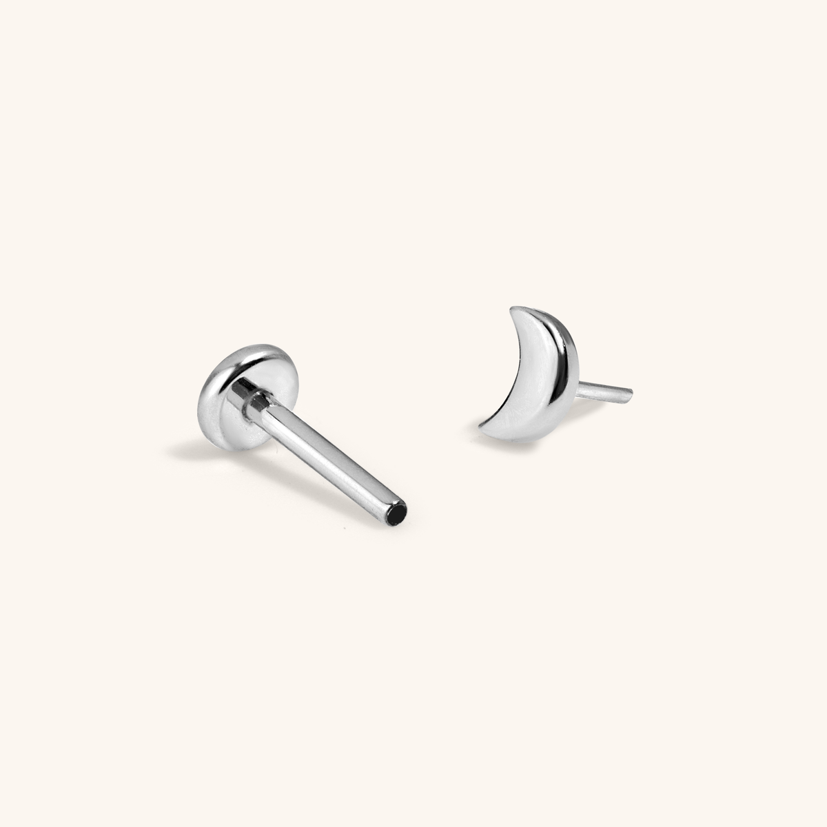 Moon Push Pin Flat Back Earring (Titanium - Silver)