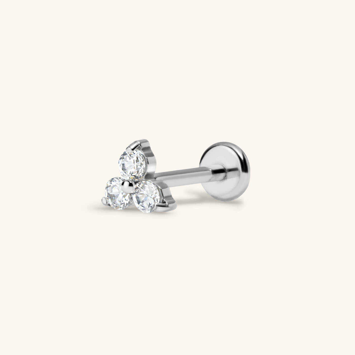 Mini Crystal Trinity Push Pin Flat Back Earring (Titanium - Silver)