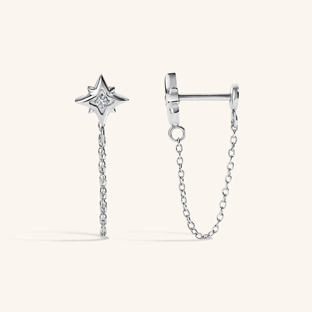 North Star Chain Nap Earrings - Silver