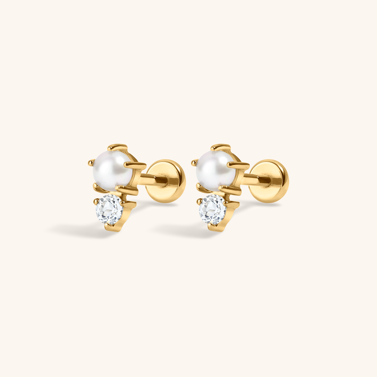Pearl and White Topaz Nap Earrings (Gold)