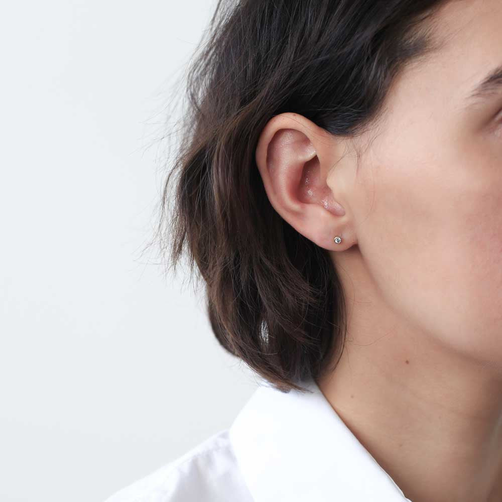 Tiny Sapphire Studs in 14k Gold (Gold) on model
