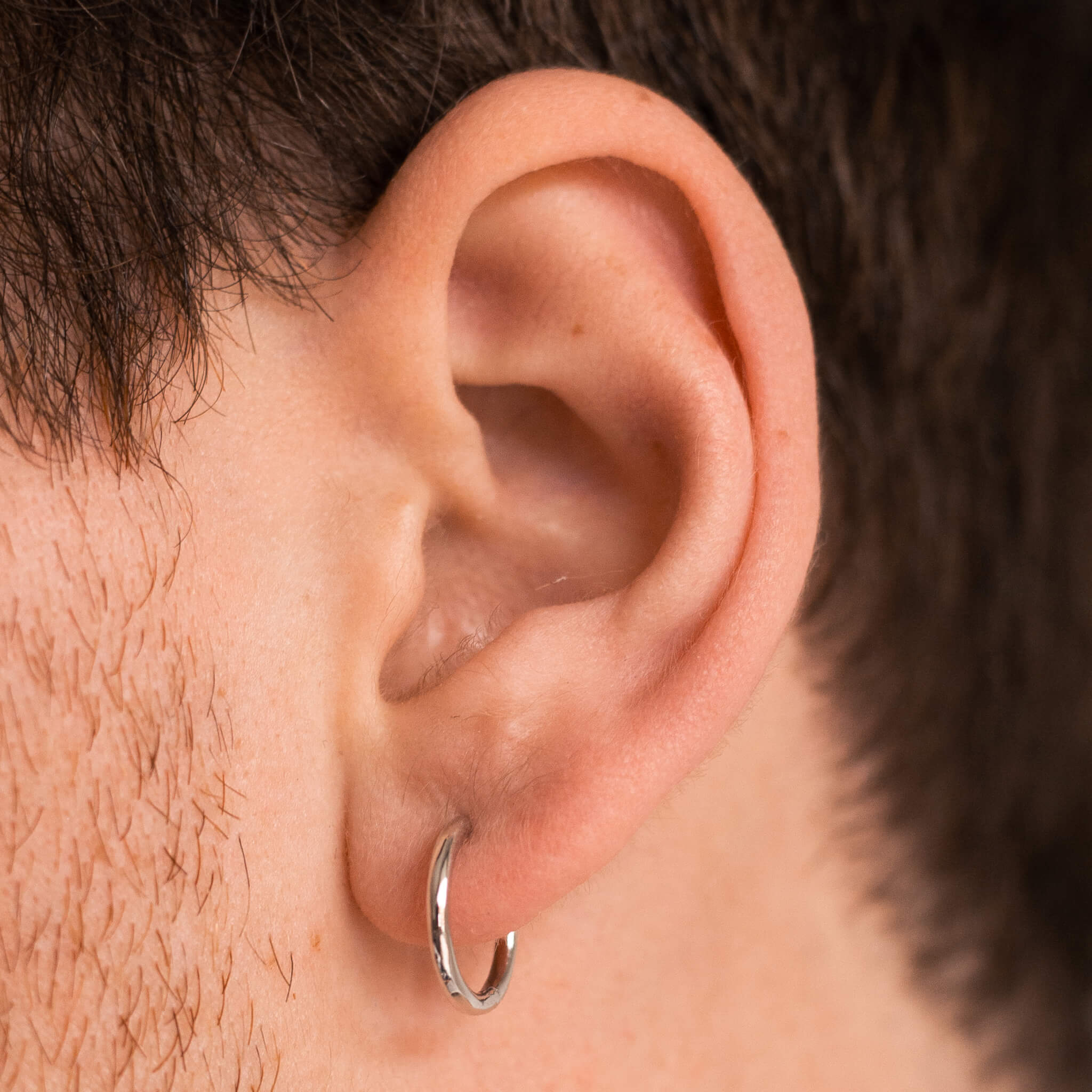 Classic Hoops in Titanium (Silver) on model