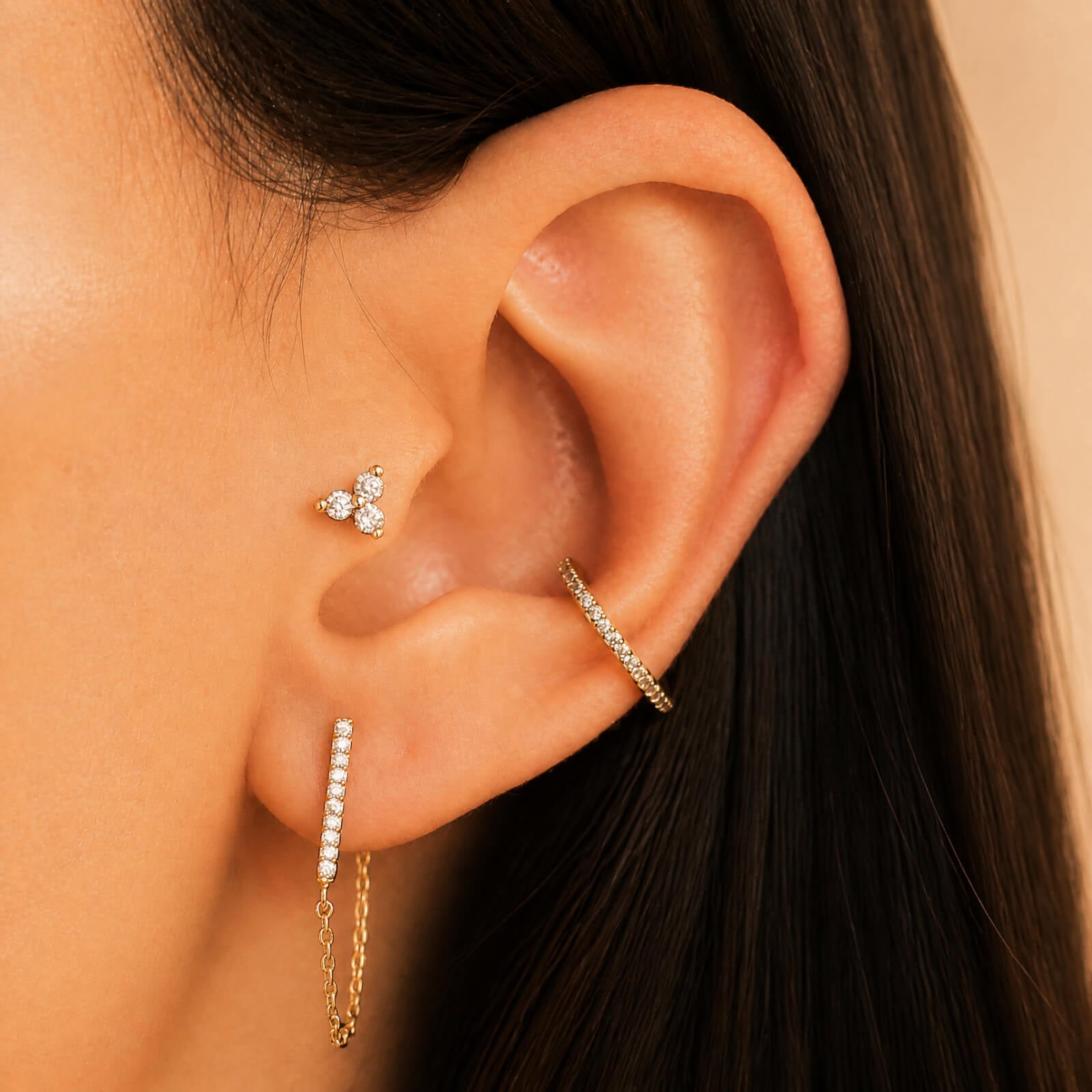 Crystal Trinity Threaded Flat Back (Titanium - Gold) on model