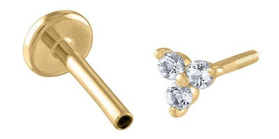 Crystal Trinity Flat Back Earring in 14k Gold
