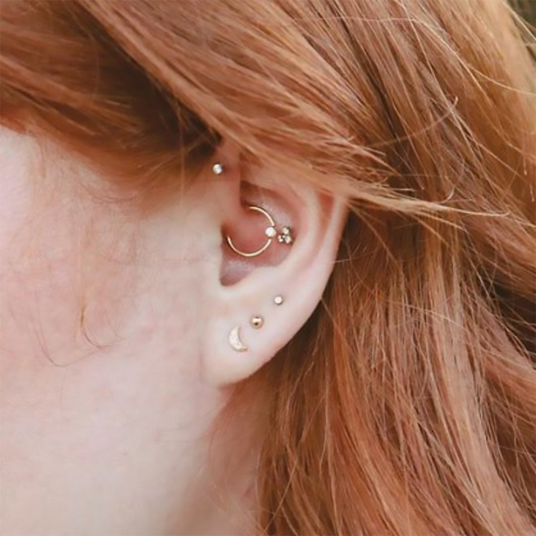 Daith piercing inspiration - Crystal Trinity Threaded Flat Back in 14k Gold