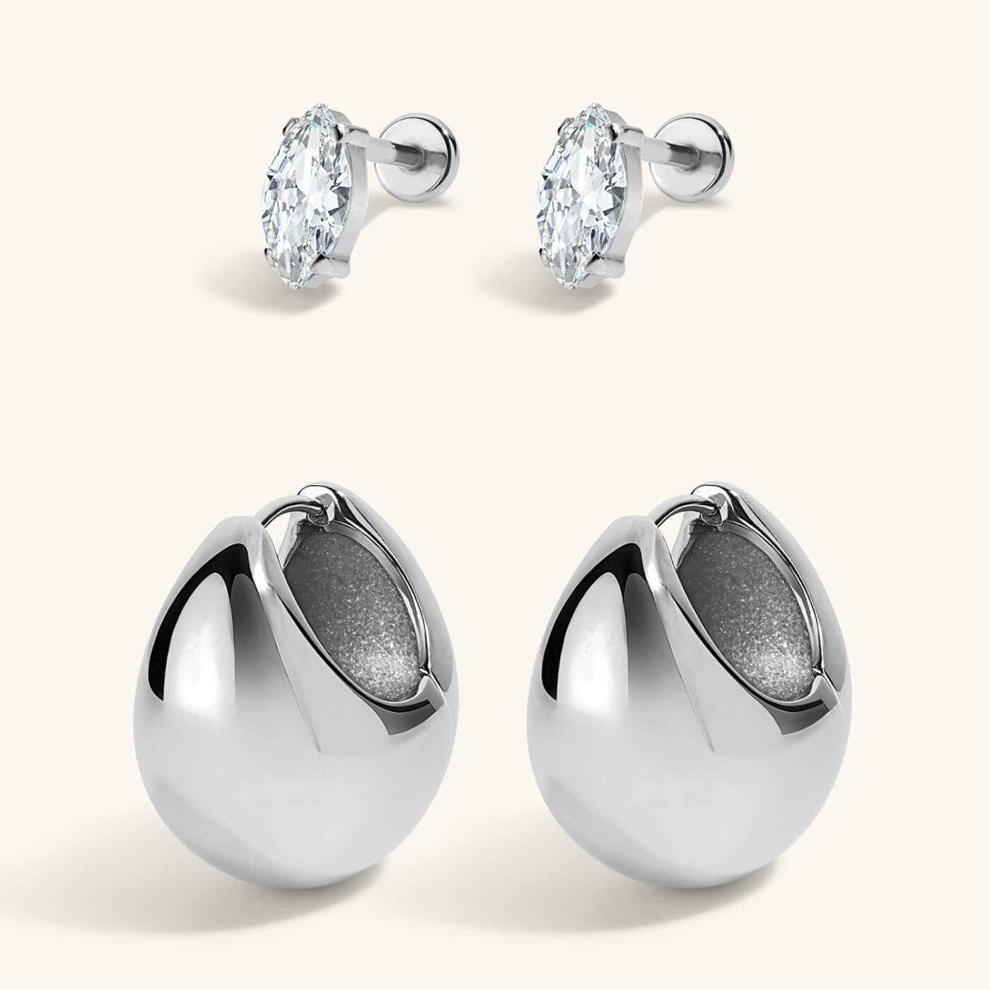 Daydream Stack - Celestial Crystal Marquise Nap Earrings and Cloud Hoops Silver
