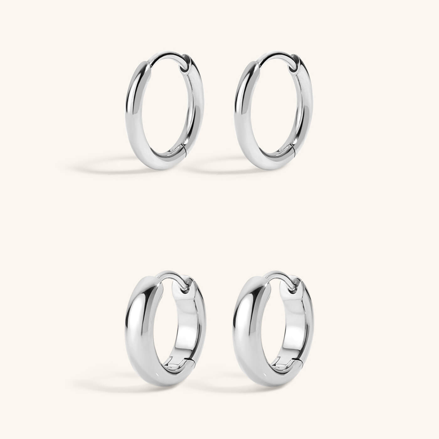 Essential Hoop Duo - Classic Huggie Hoops, 11mm and Bold Huggie Hoops, 12mm Silver