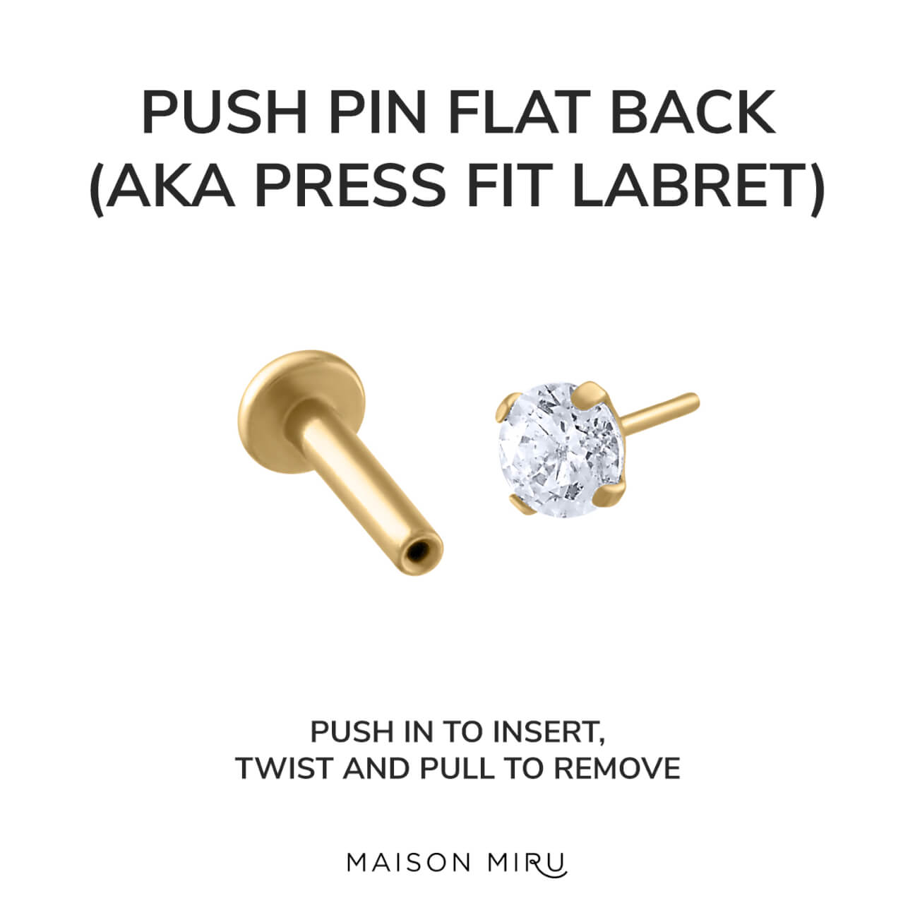 Push Pin Flat Back. AKA Press Fit Labret