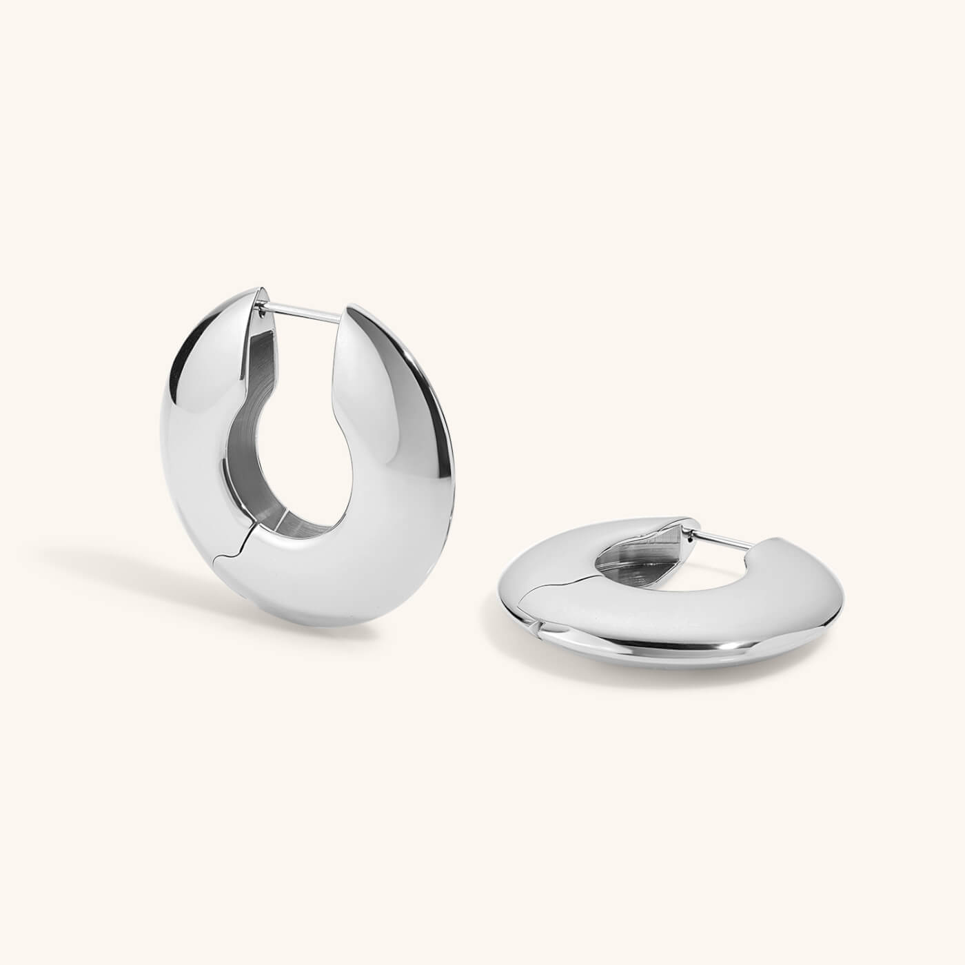 Puffy Disc Hoops - Silver