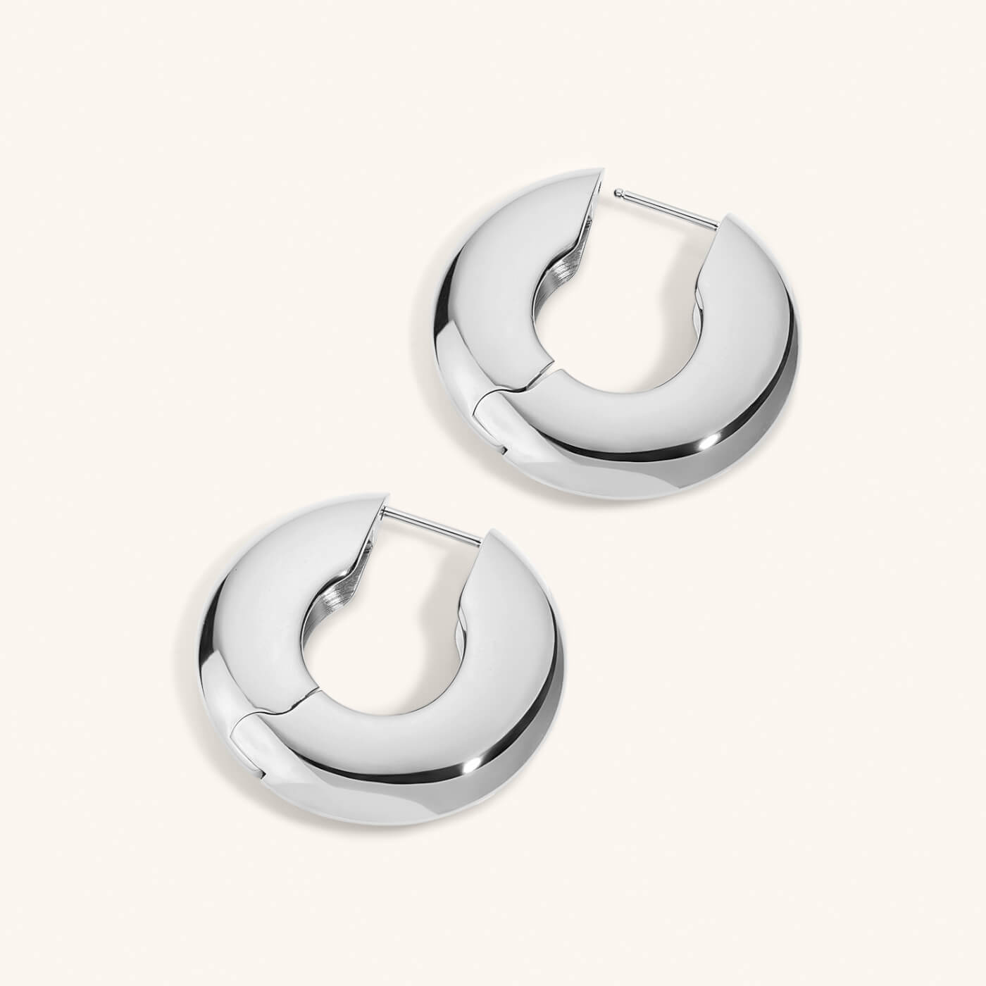 Puffy Disc Hoops - Silver