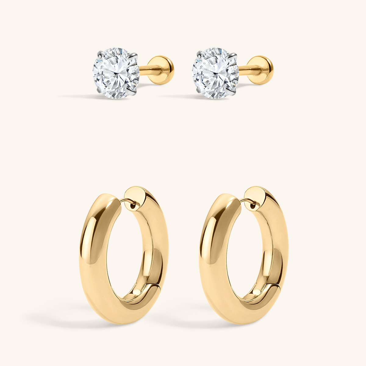 Modern Heirloom Duo - Lab Grown Diamond Nap Earring in 0.5 TCW and Every Body Hoops, 26mm - Gold