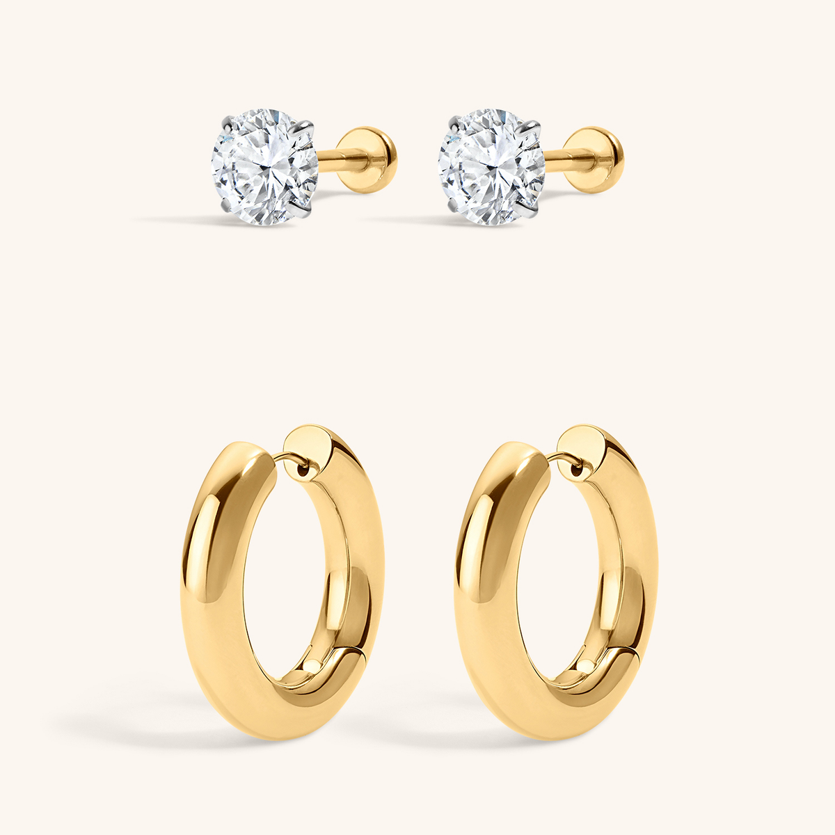Modern Heirloom Duo - Lab Grown Diamond Nap Earring in 0.5 TCW and Every Body Hoops, 26mm - Gold