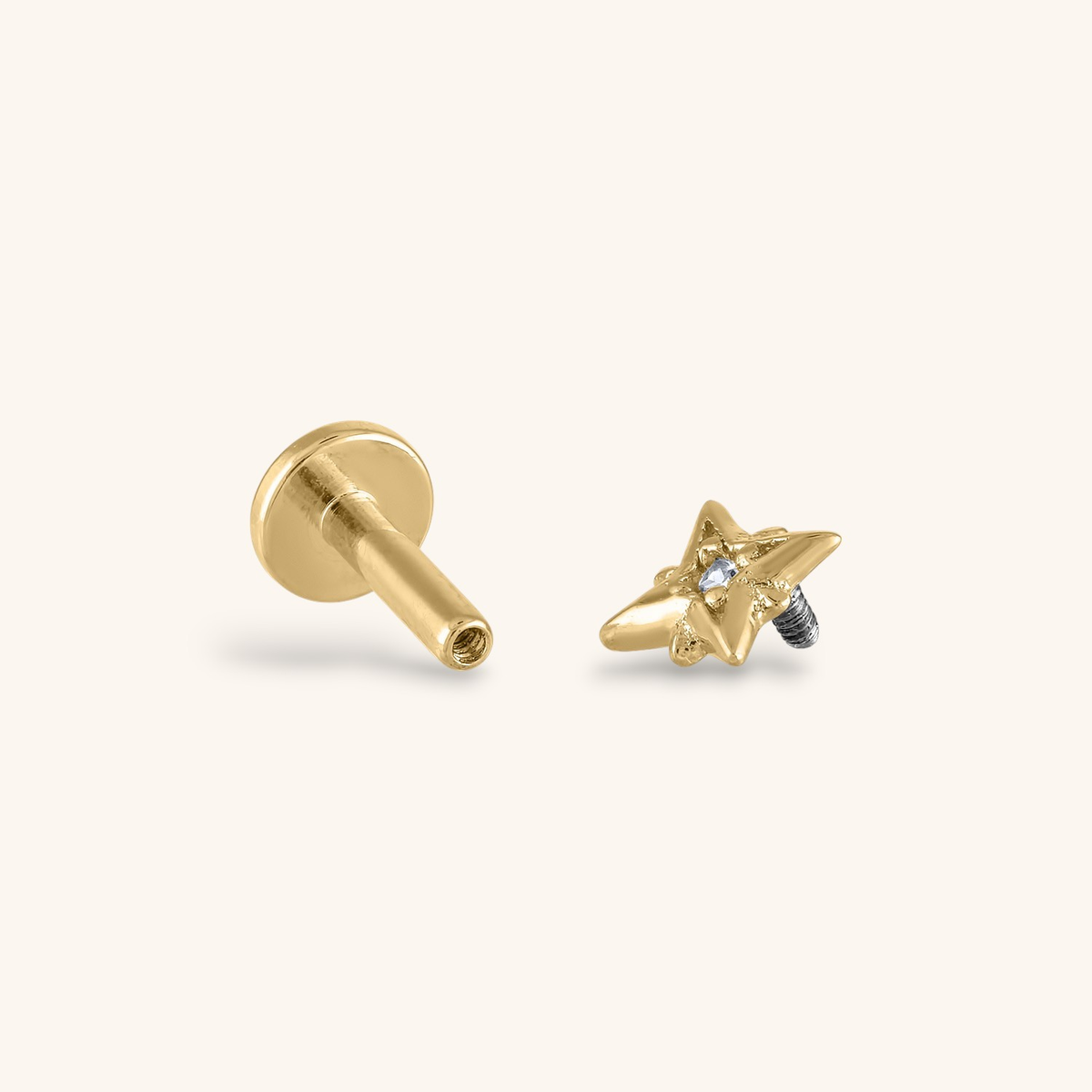 North Star Threaded Flat Back Earring (Titanium - Gold)