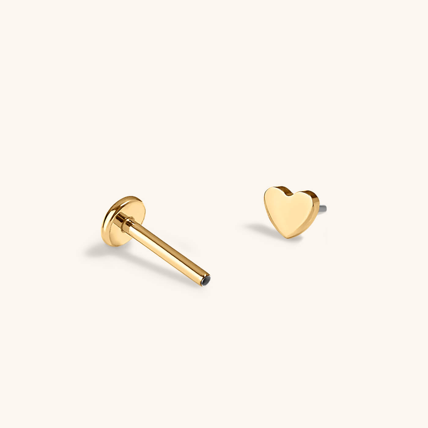 Heart Push Pin Flat Back Earring (Titanium - Gold)