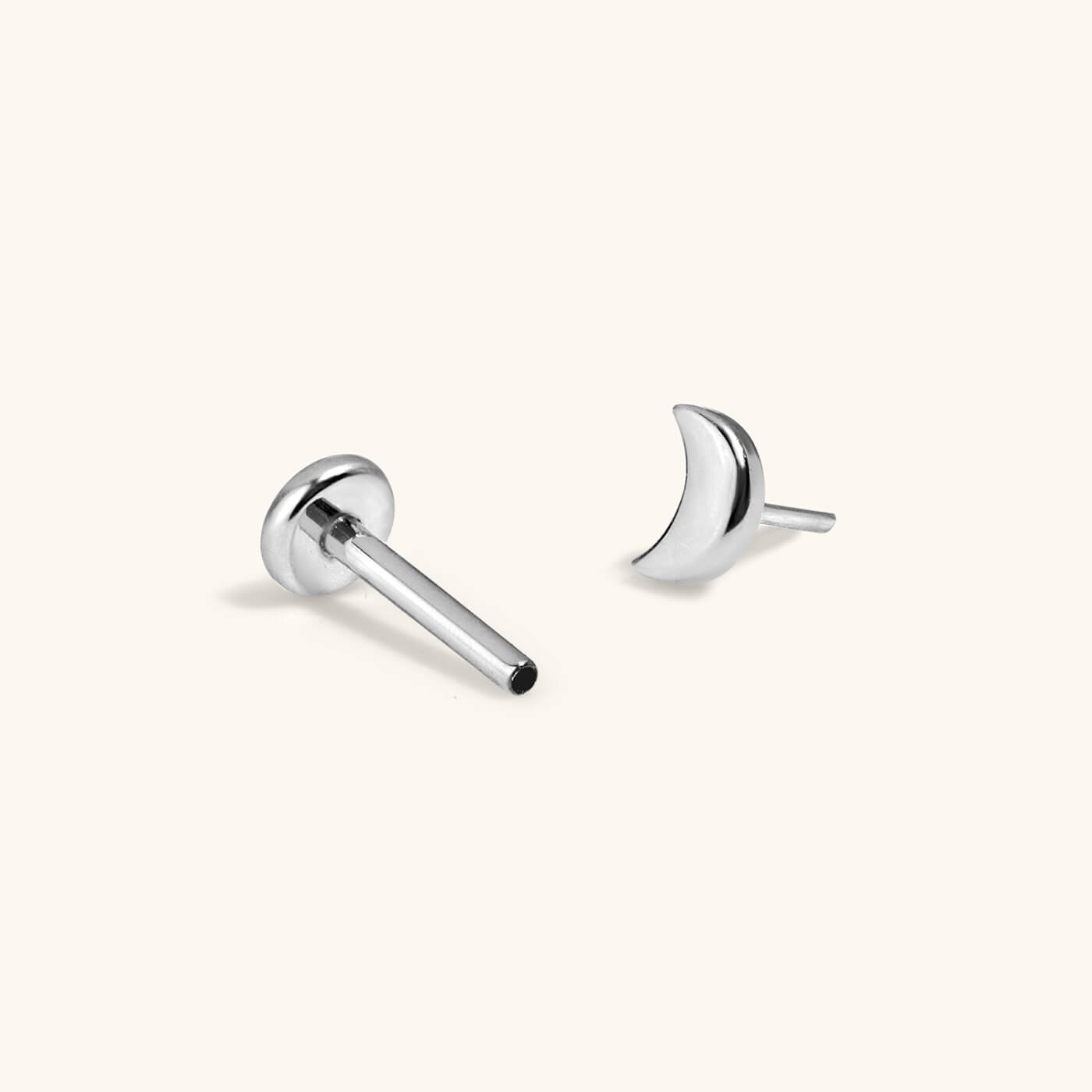 Classic Moon Push Pin Flat Back Earring (Titanium - Silver)