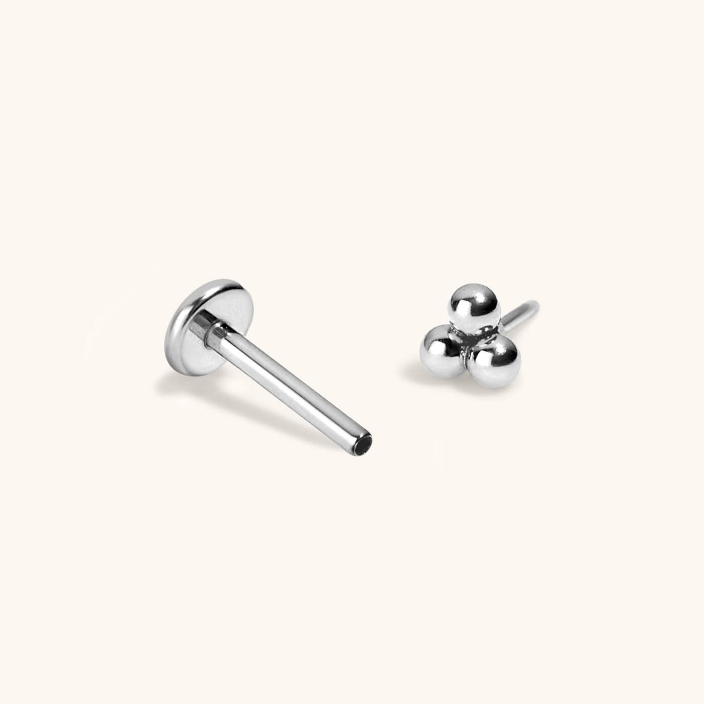 Tiny Trinity Push Pin Flat Back Earring (Titanium - Silver)