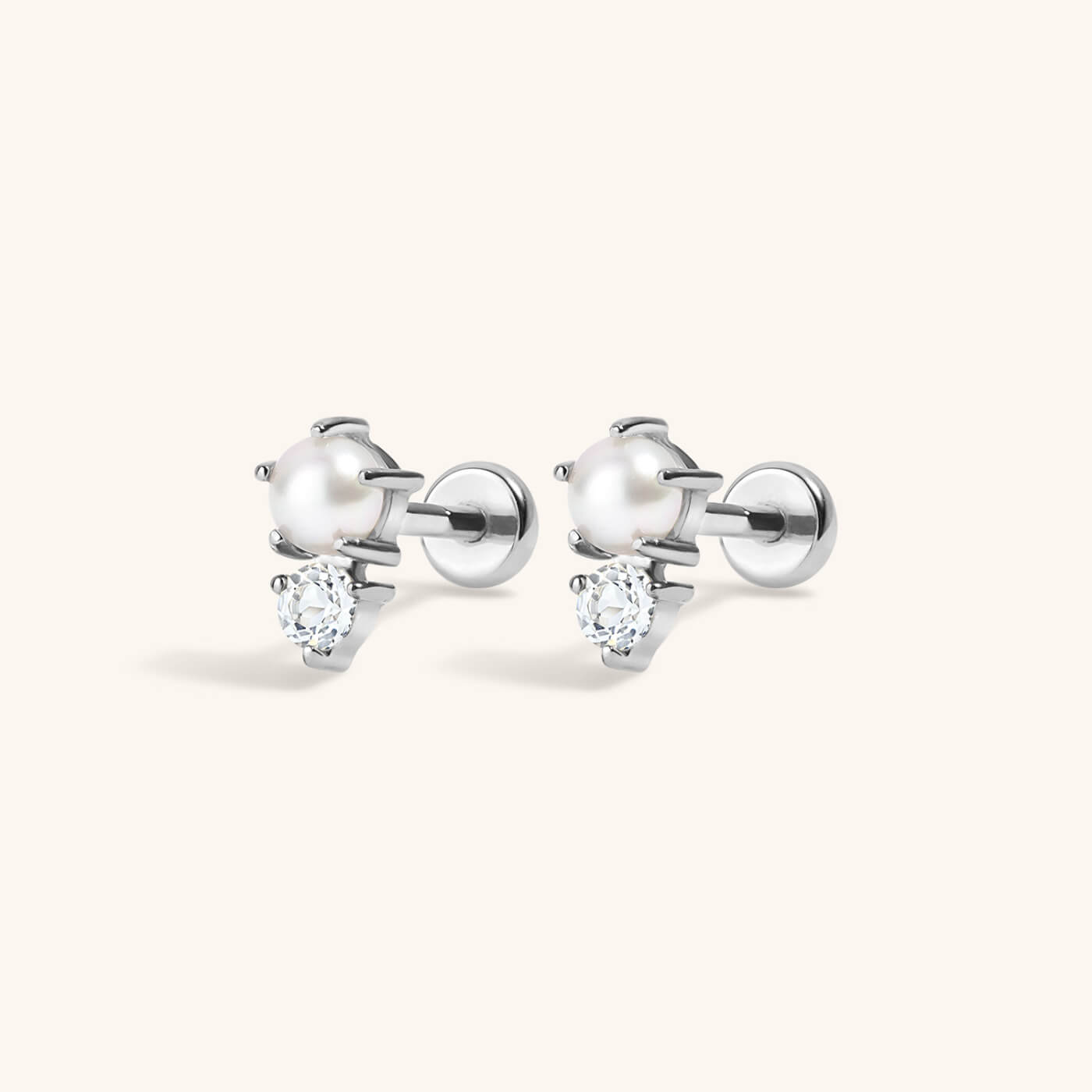 Pearl and White Topaz Nap Earrings in Titanium (Silver)