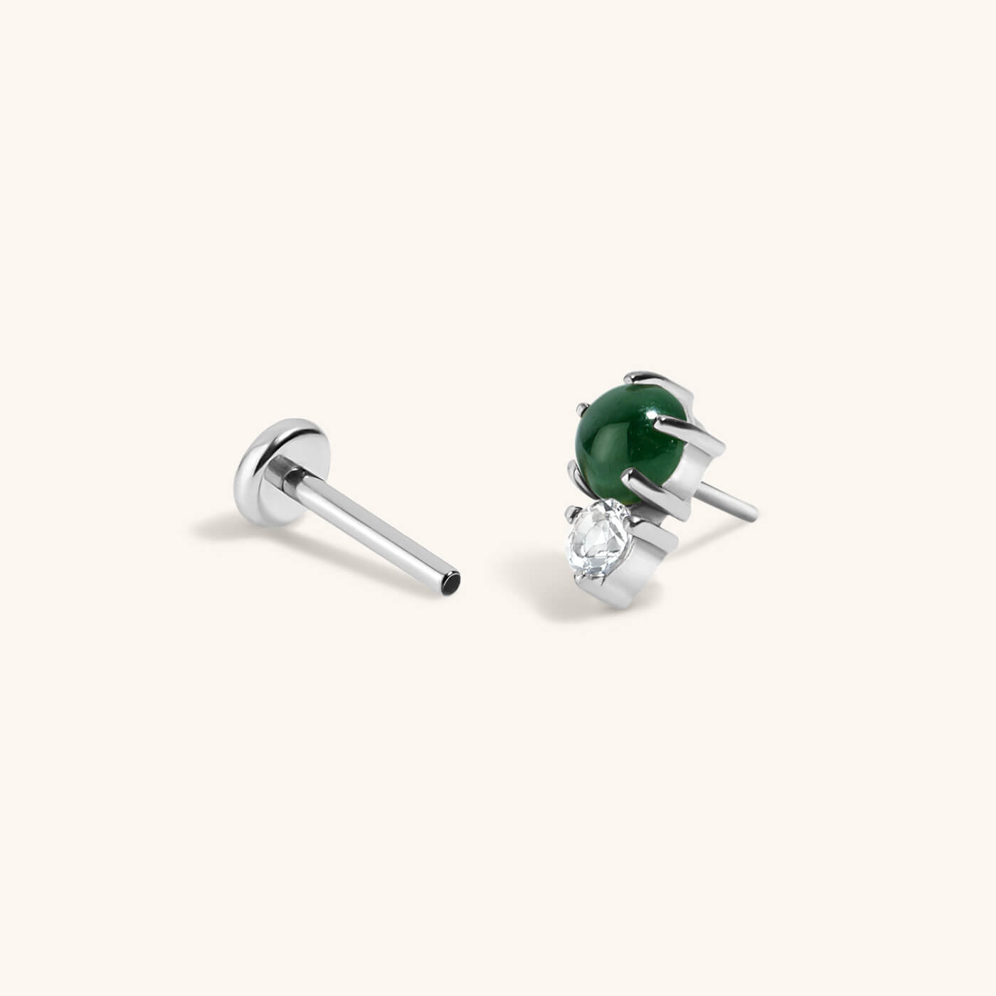 Jade and White Topaz Nap Earrings in Titanium (Silver)