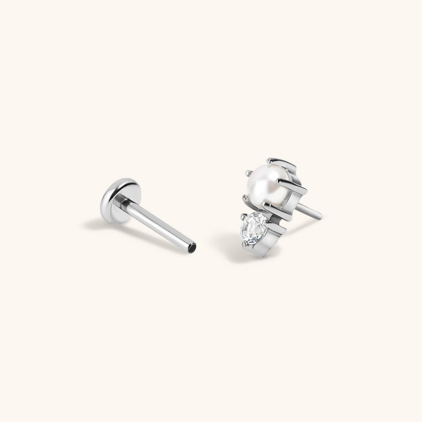 Pearl and White Topaz Nap Earrings in Titanium (Silver)