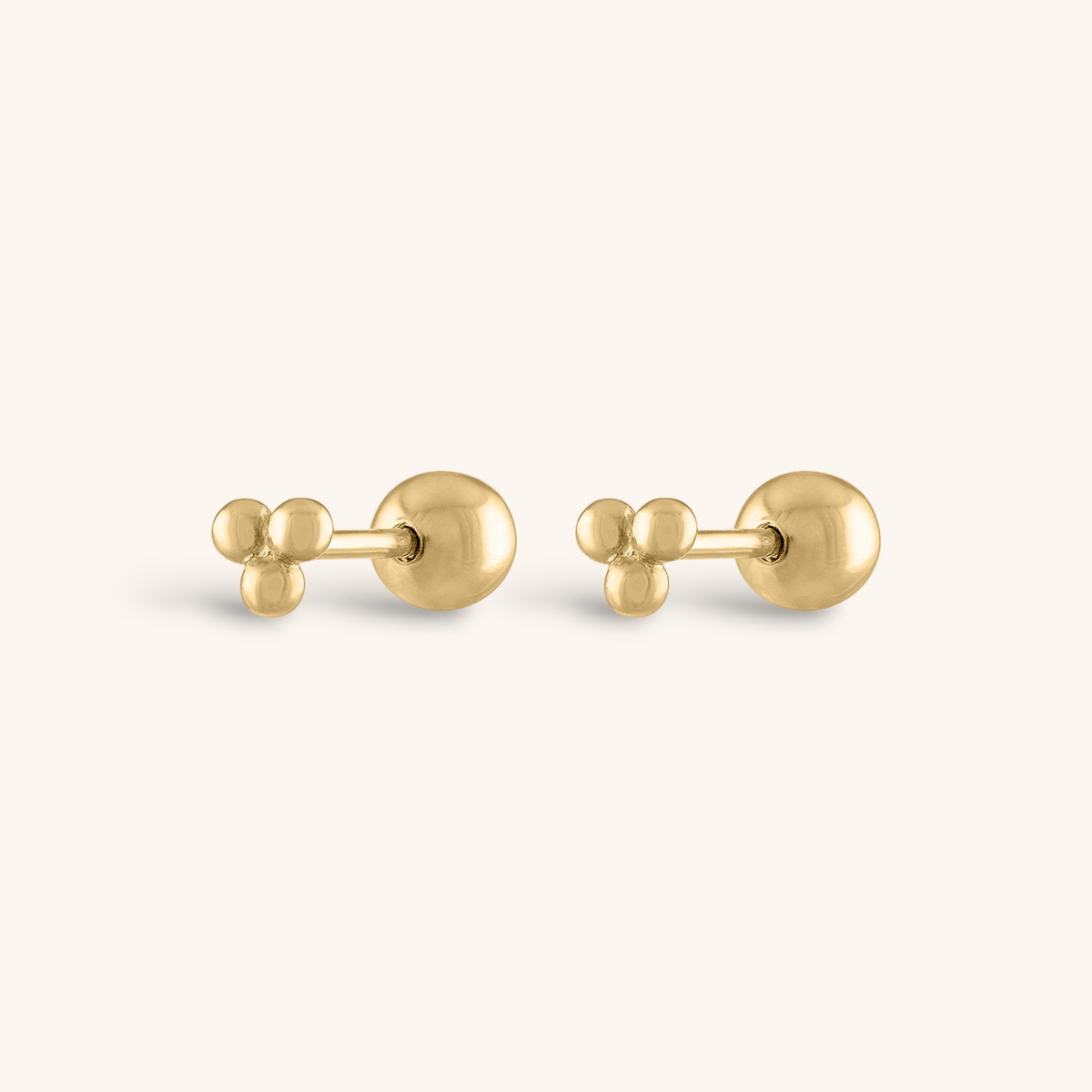 Tiny Trinity Ball Back Earrings in 14k Gold