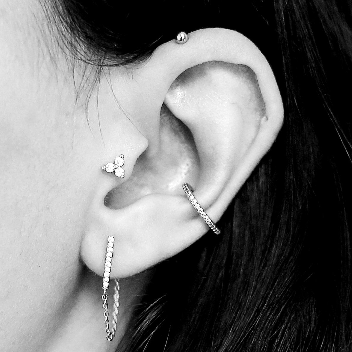 Tragus piercing inspiration - Crystal Trinity Flat Back