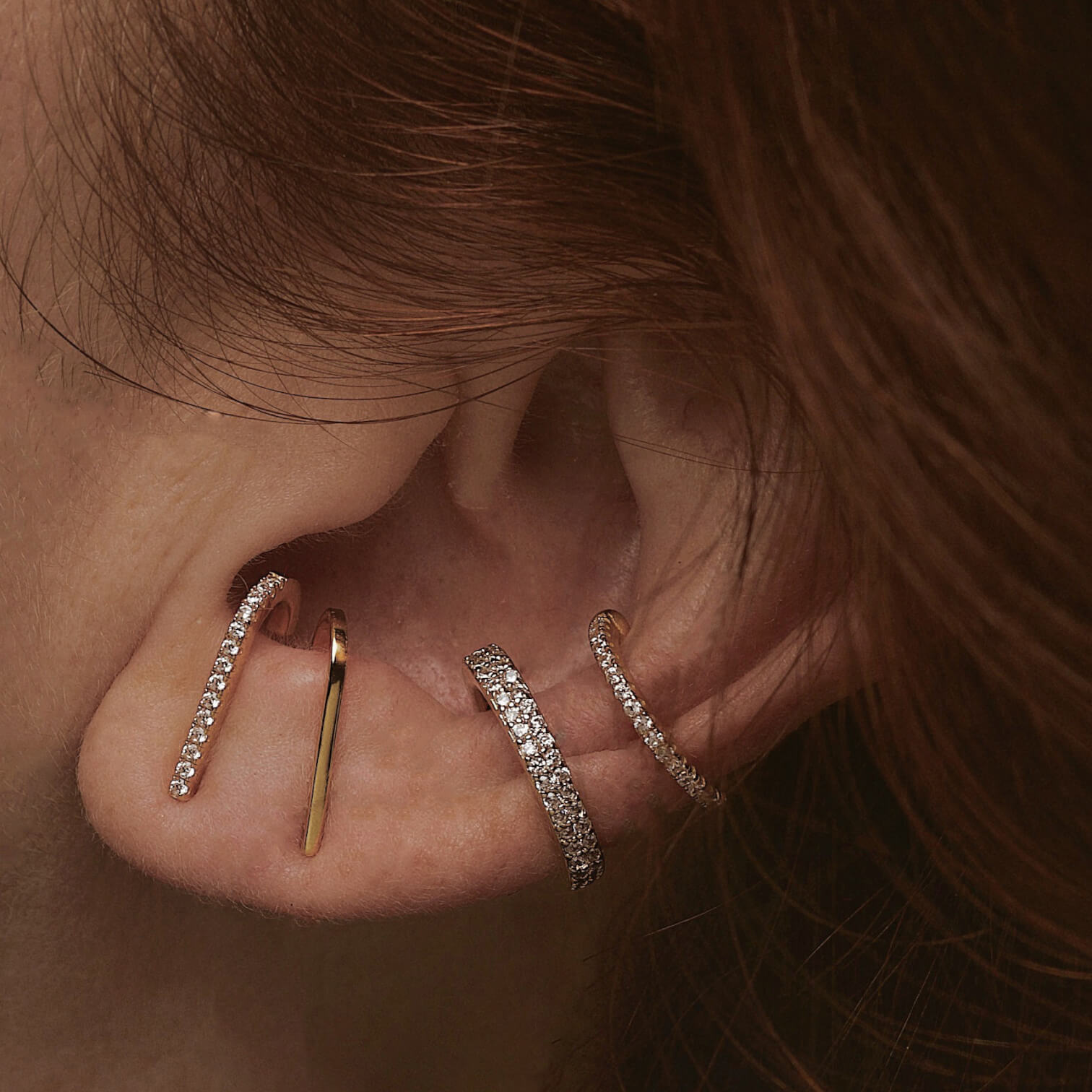 Celestial Hook Earrings in Gold Vermeil on model