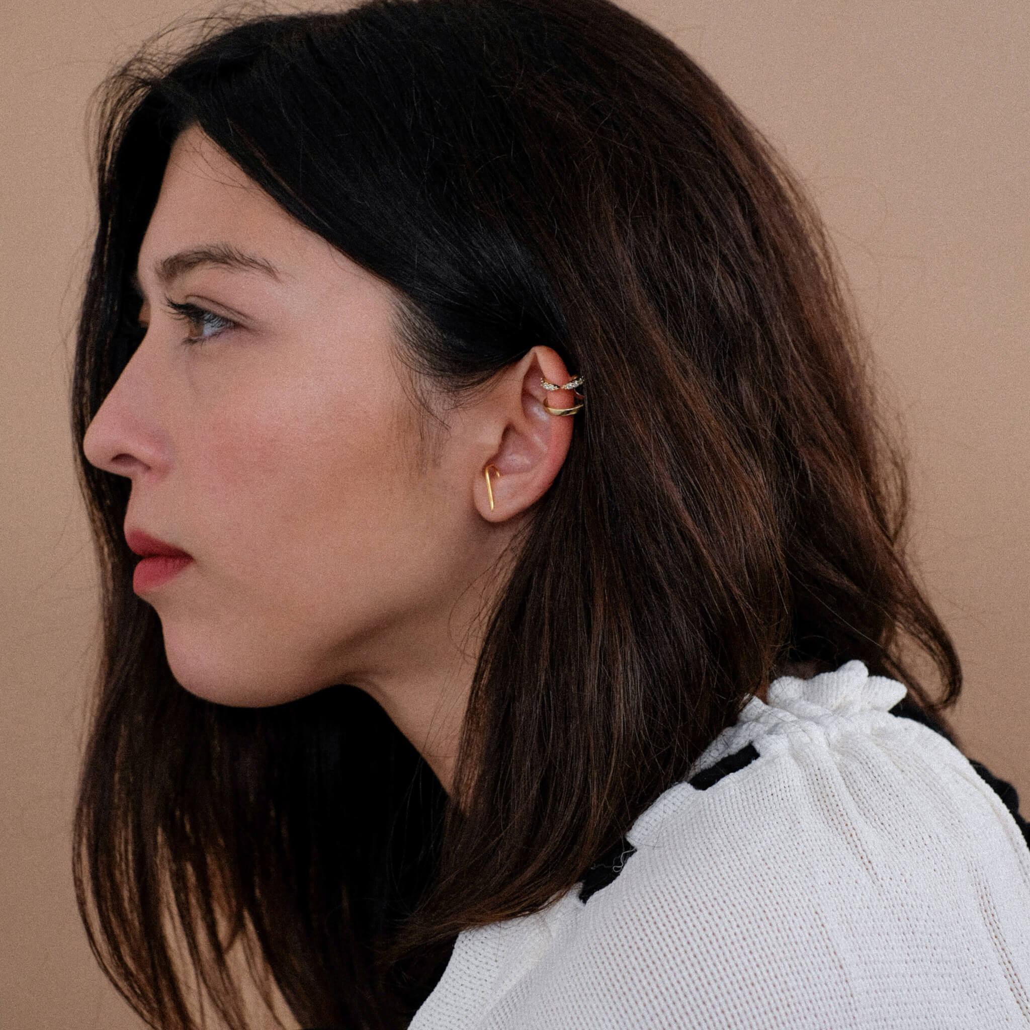 Classic Hook Earrings in Sterling Silver on model