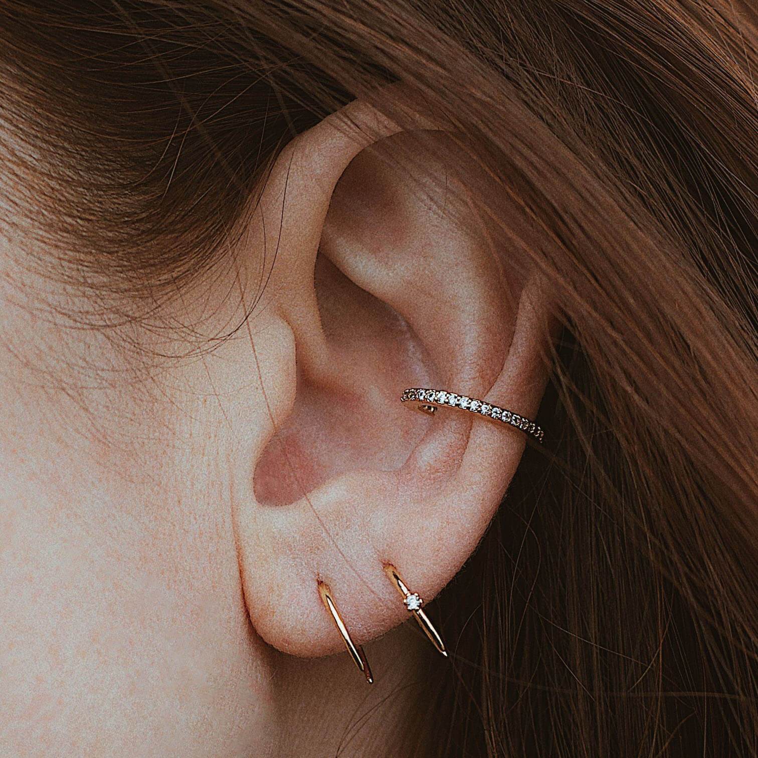 Shooting Star Open Hoop Earrings on model