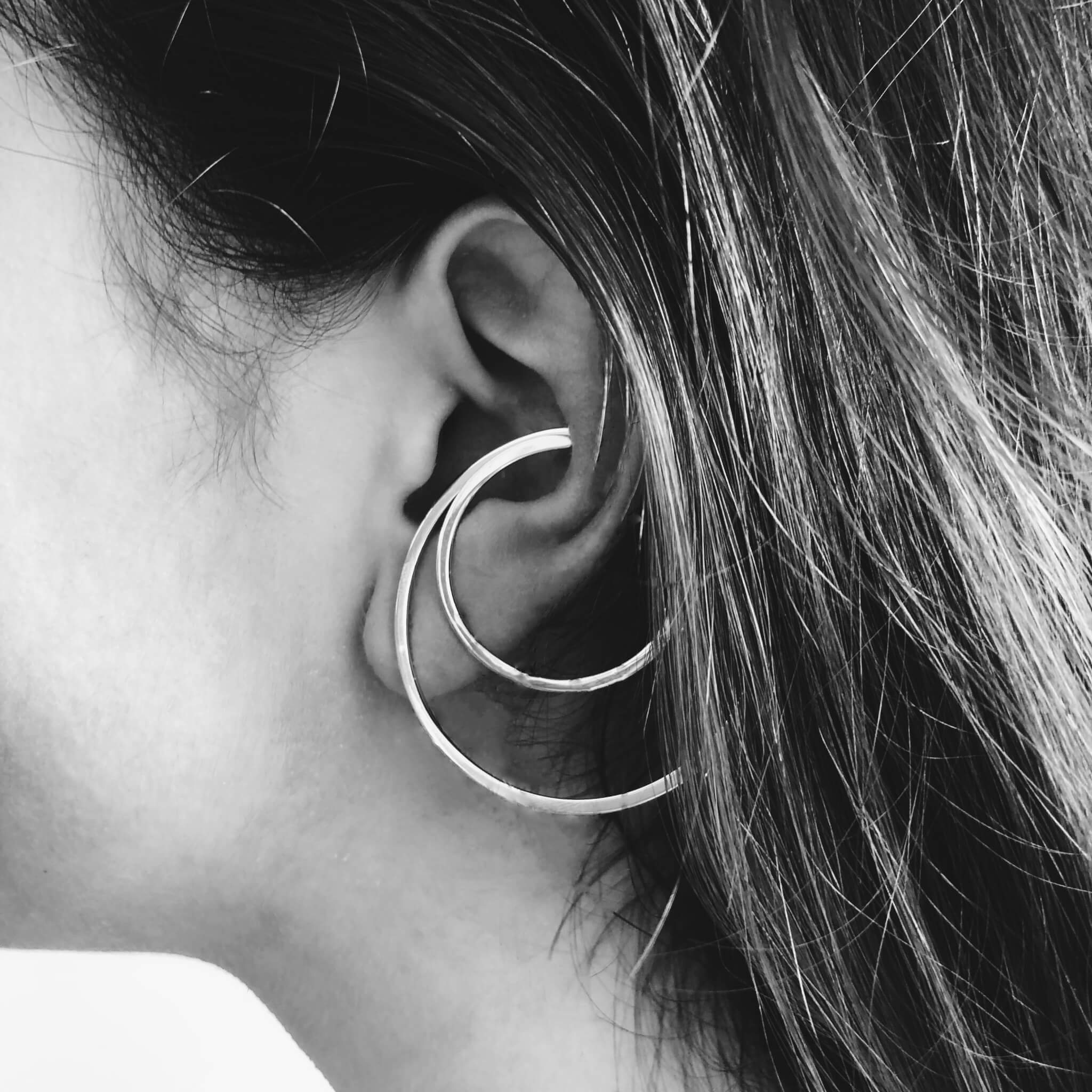 Illusion Hoops in Sterling Silver on model