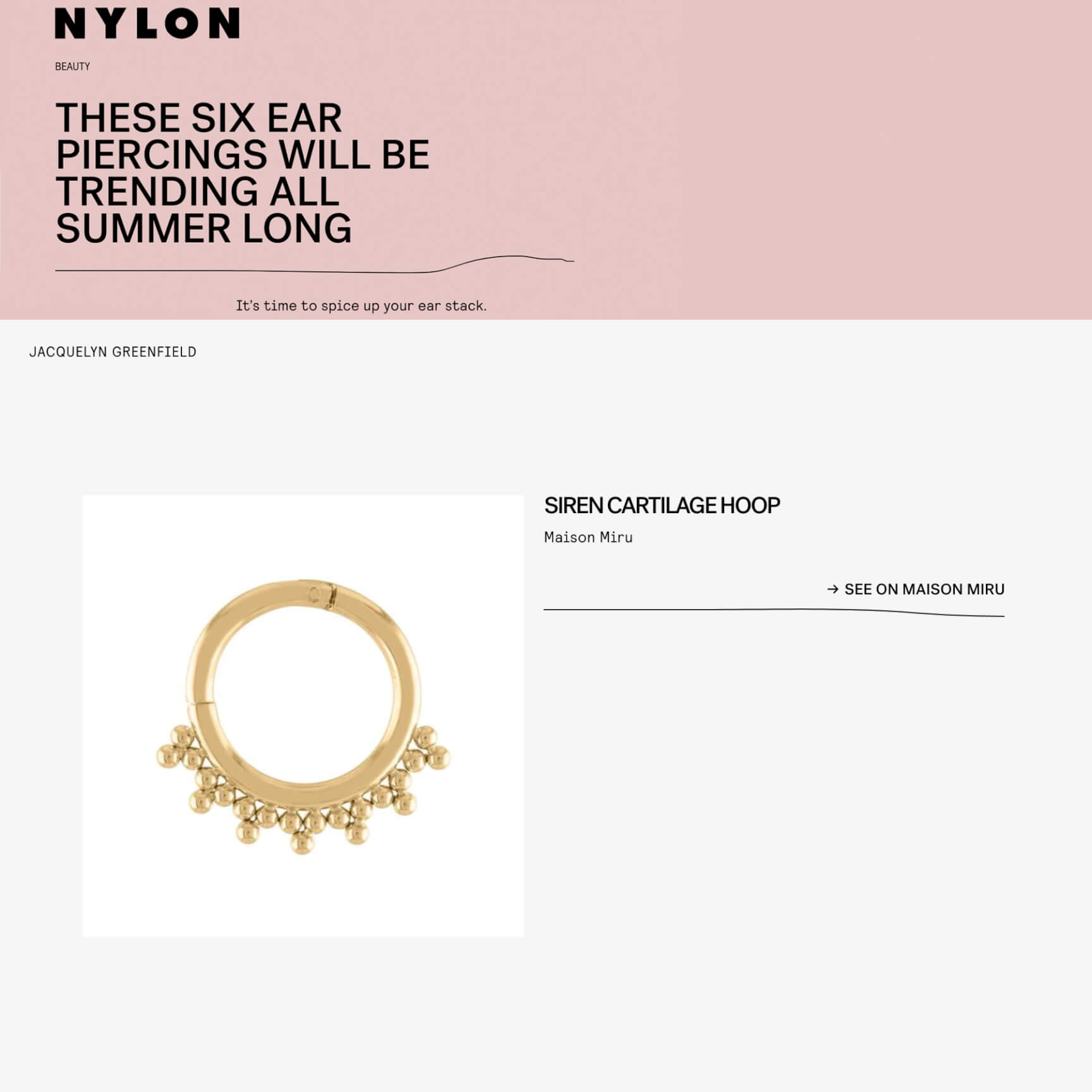 Our Siren Cartilage Hoop as seen in Nylon