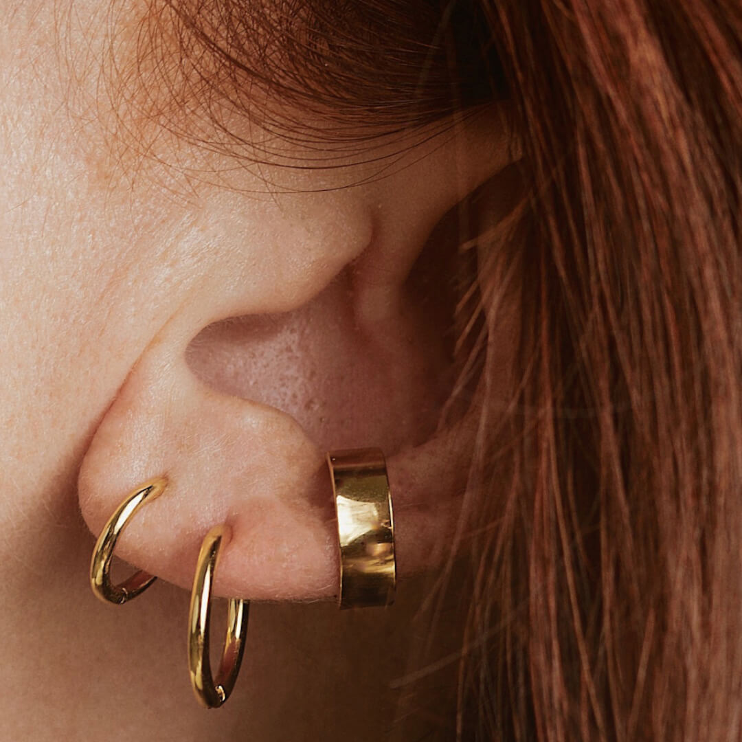 Classic Huggie Hoops in Sterling SIlver on model
