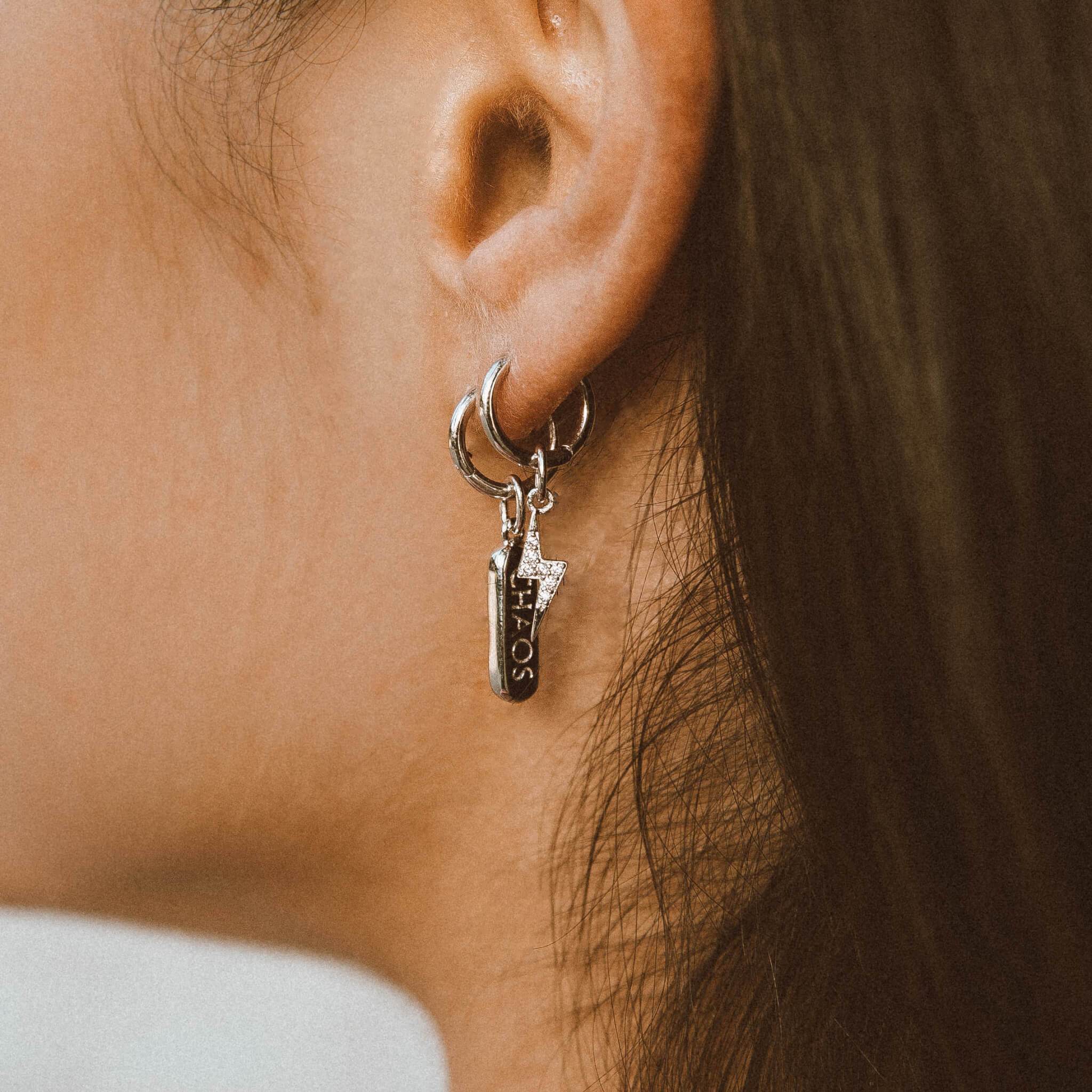 Chaos/Order Pill in Sterling Silver on model