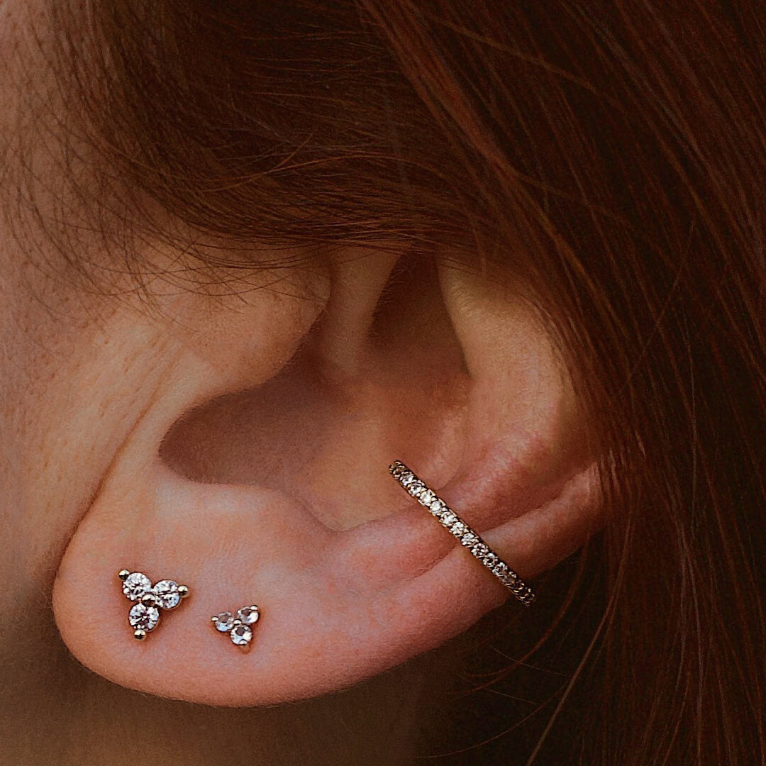 Mini Crystal Trinity Studs on model